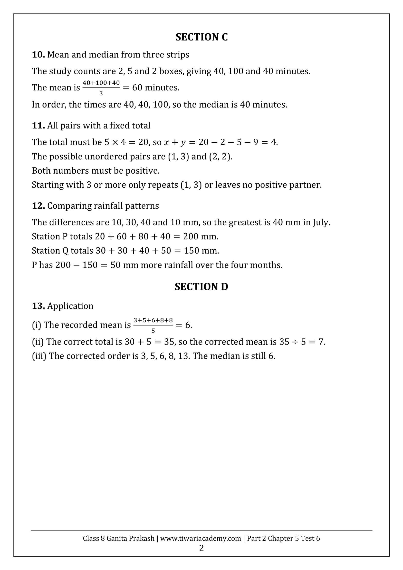 Class 8 Maths Part 2 Chapter 5 Test Paper 6 Answers Page 2