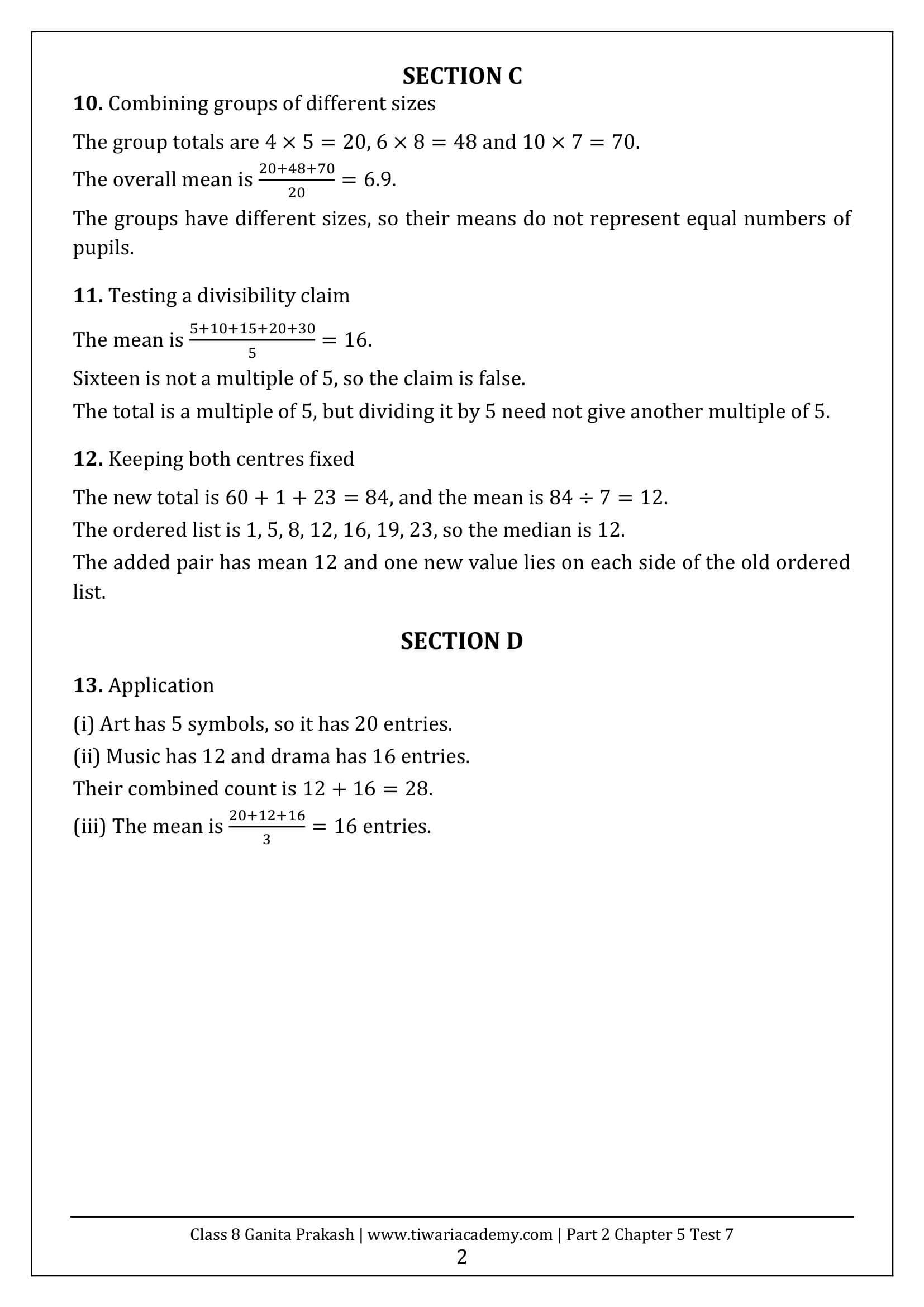 Class 8 Maths Part 2 Chapter 5 Test Paper 7 Answers Page 2