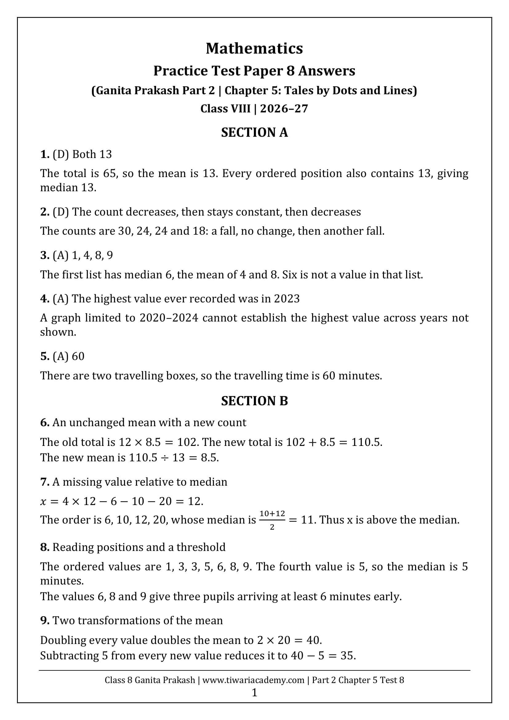 Class 8 Maths Part 2 Chapter 5 Test Paper 8 Answers Page 1