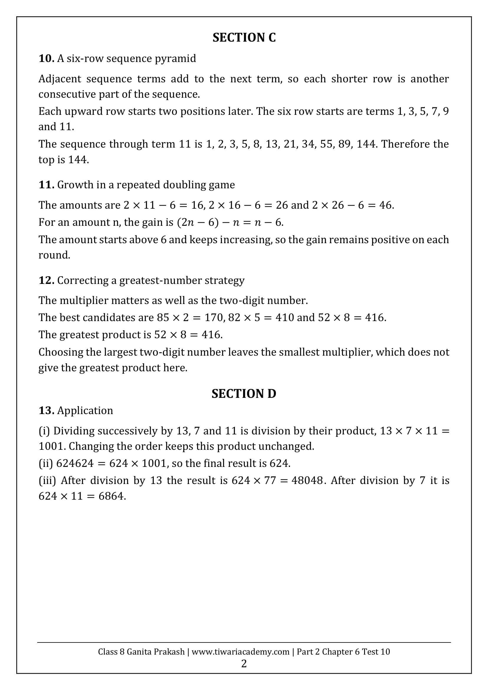 Class 8 Maths Part 2 Chapter 6 Test Paper 10 Answers Page 2