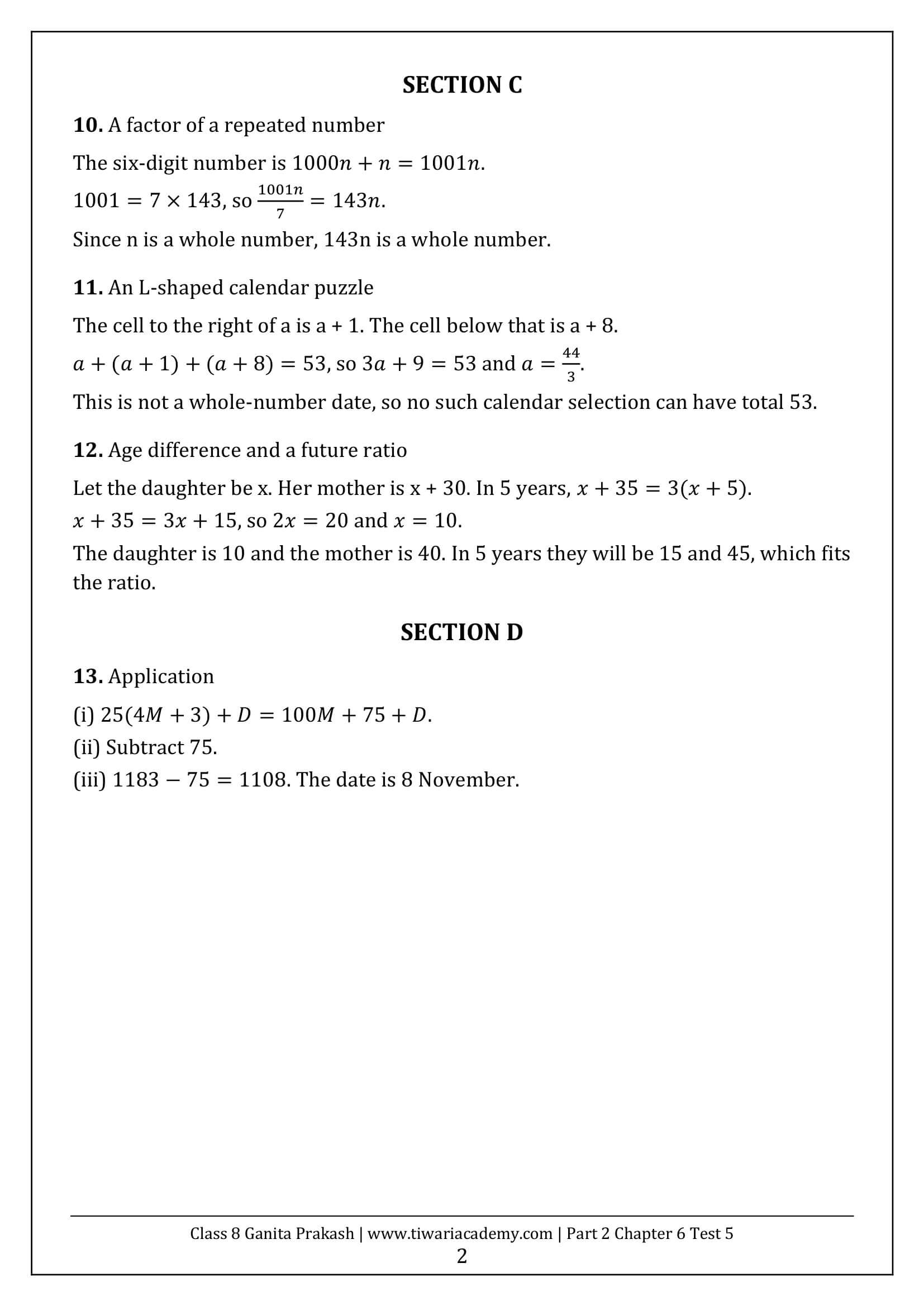 Class 8 Maths Part 2 Chapter 6 Test Paper 5 Answers Page 2