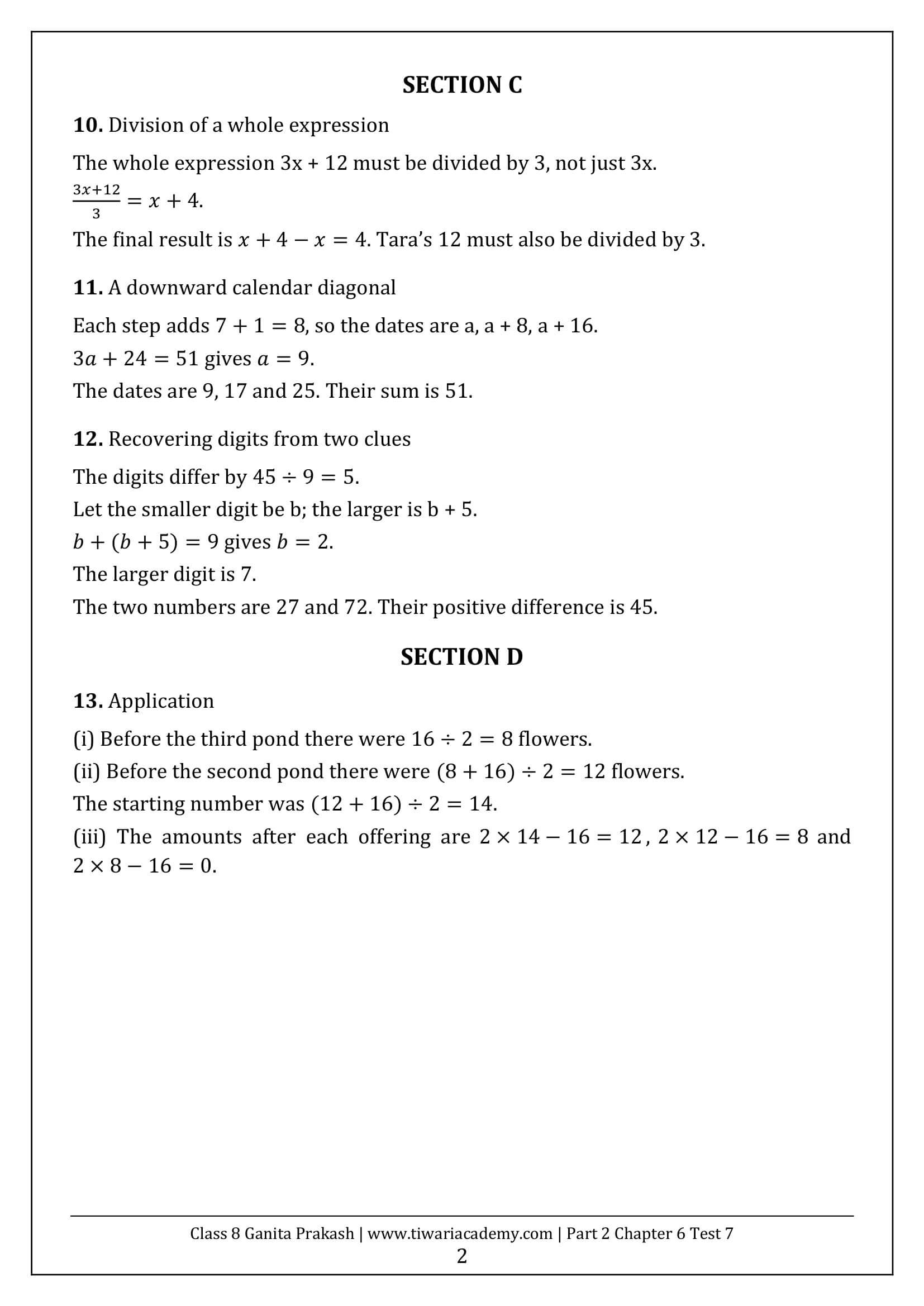 Class 8 Maths Part 2 Chapter 6 Test Paper 7 Answers Page 2