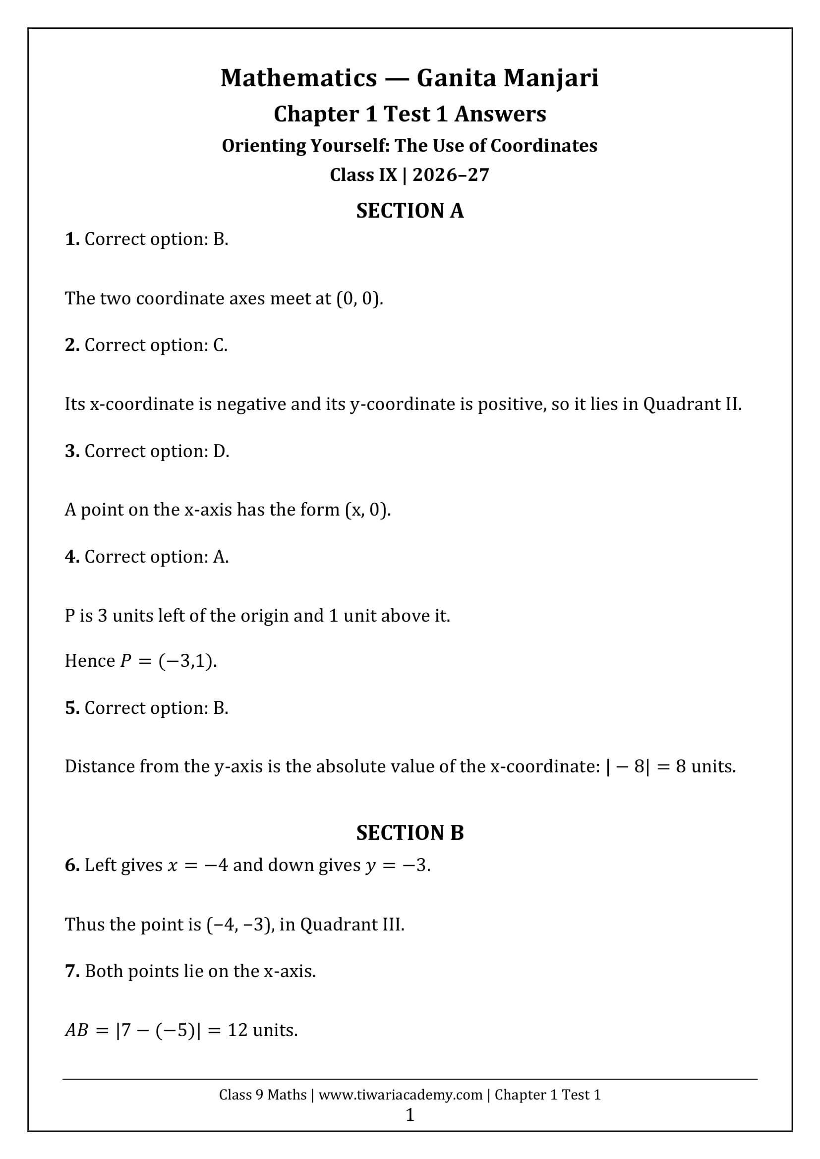 Class 9 Maths Ganita Manjari Chapter 1 Test 1 Answer Page 1