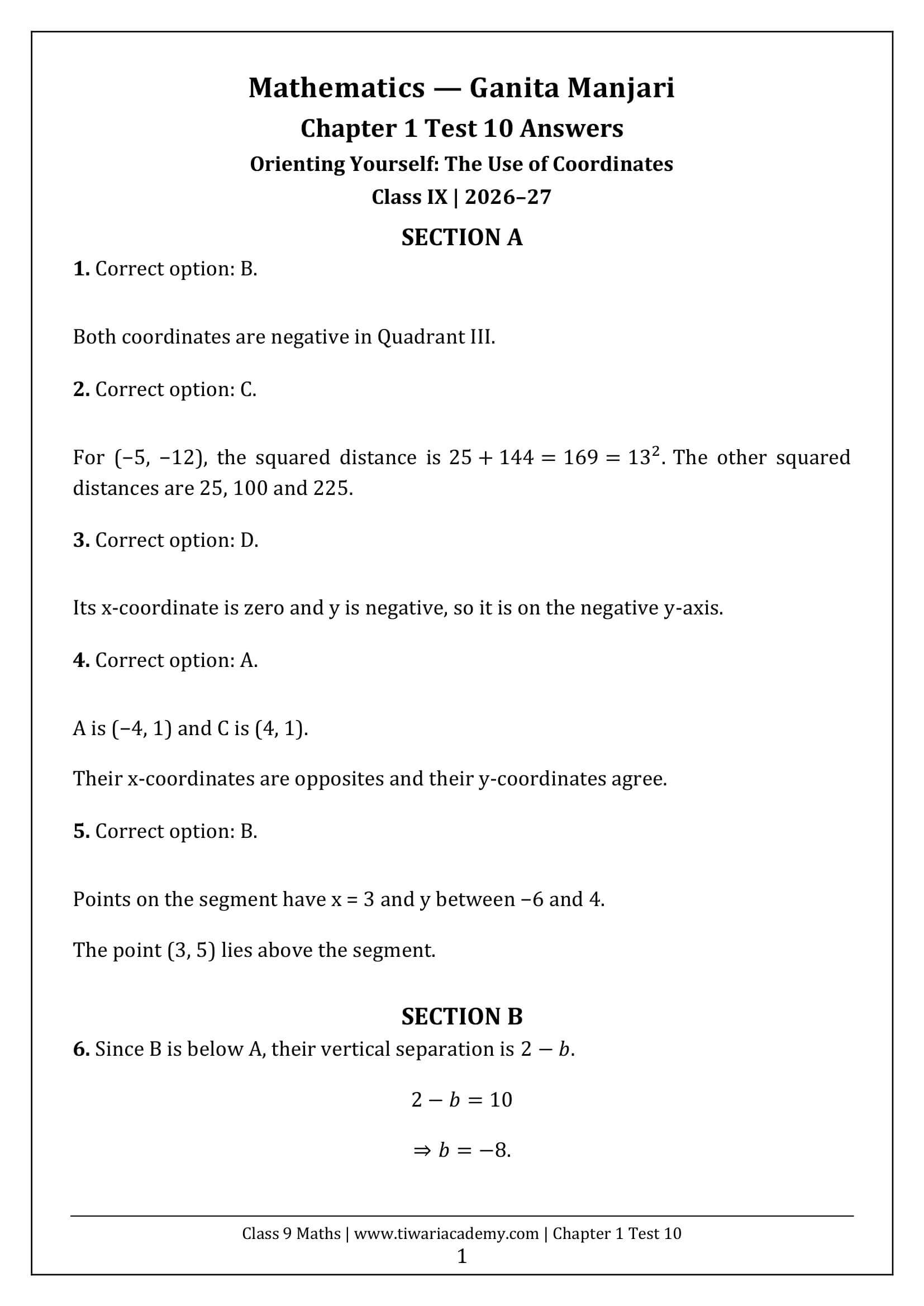 Class 9 Maths Ganita Manjari Chapter 1 Test 10 Answer Page 1