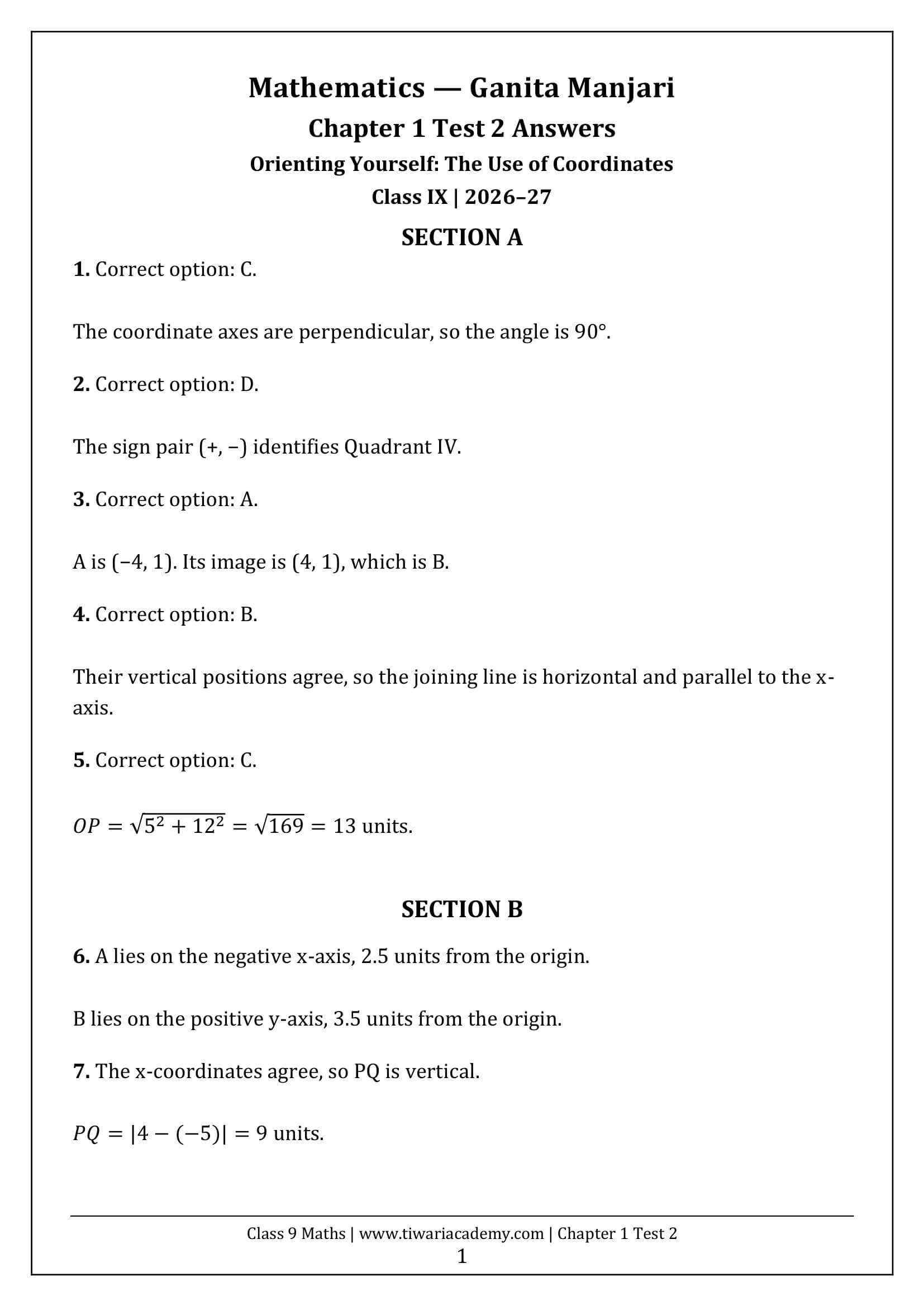 Class 9 Maths Ganita Manjari Chapter 1 Test 2 Answer Page 1