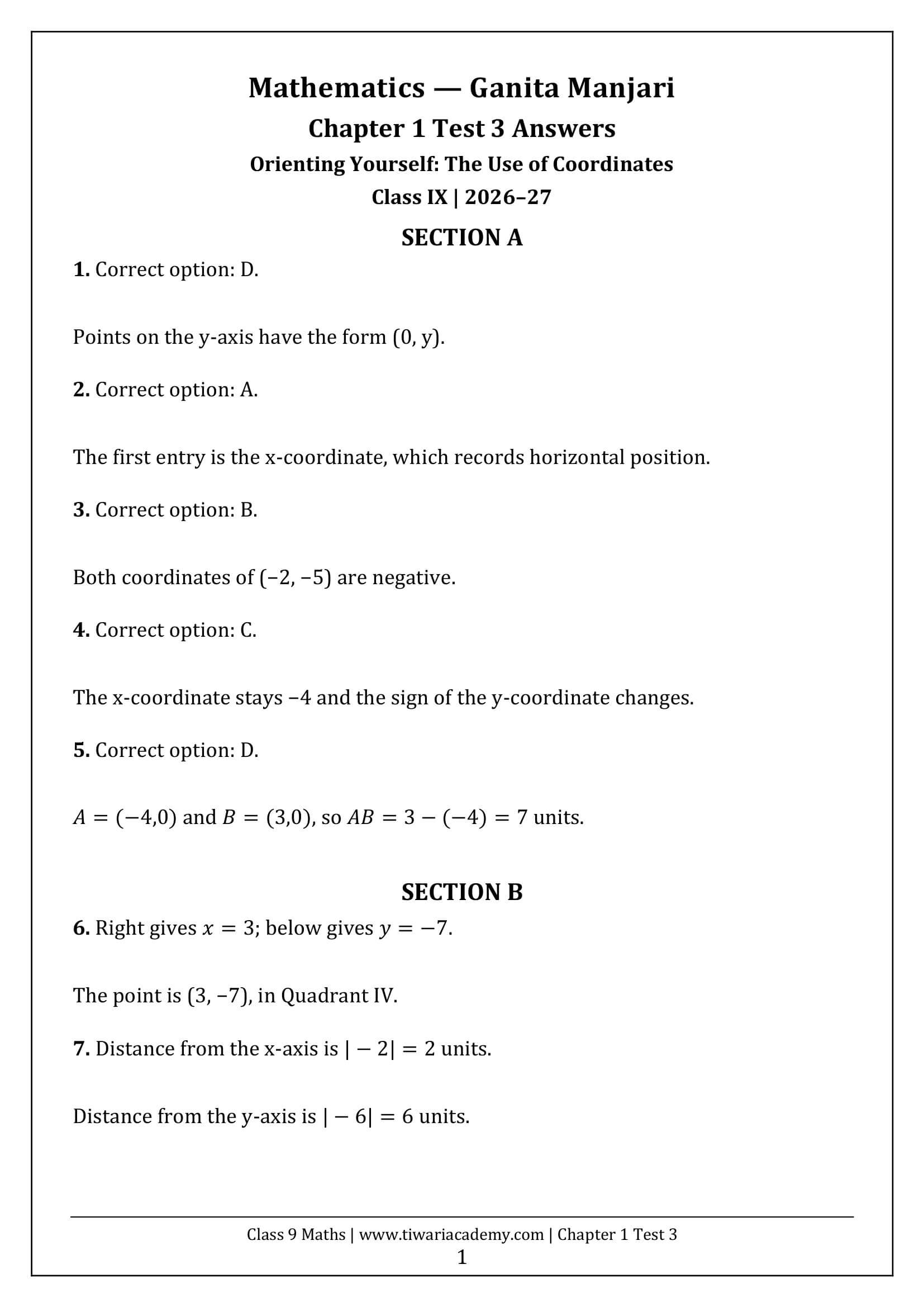 Class 9 Maths Ganita Manjari Chapter 1 Test 3 Answer Page 1
