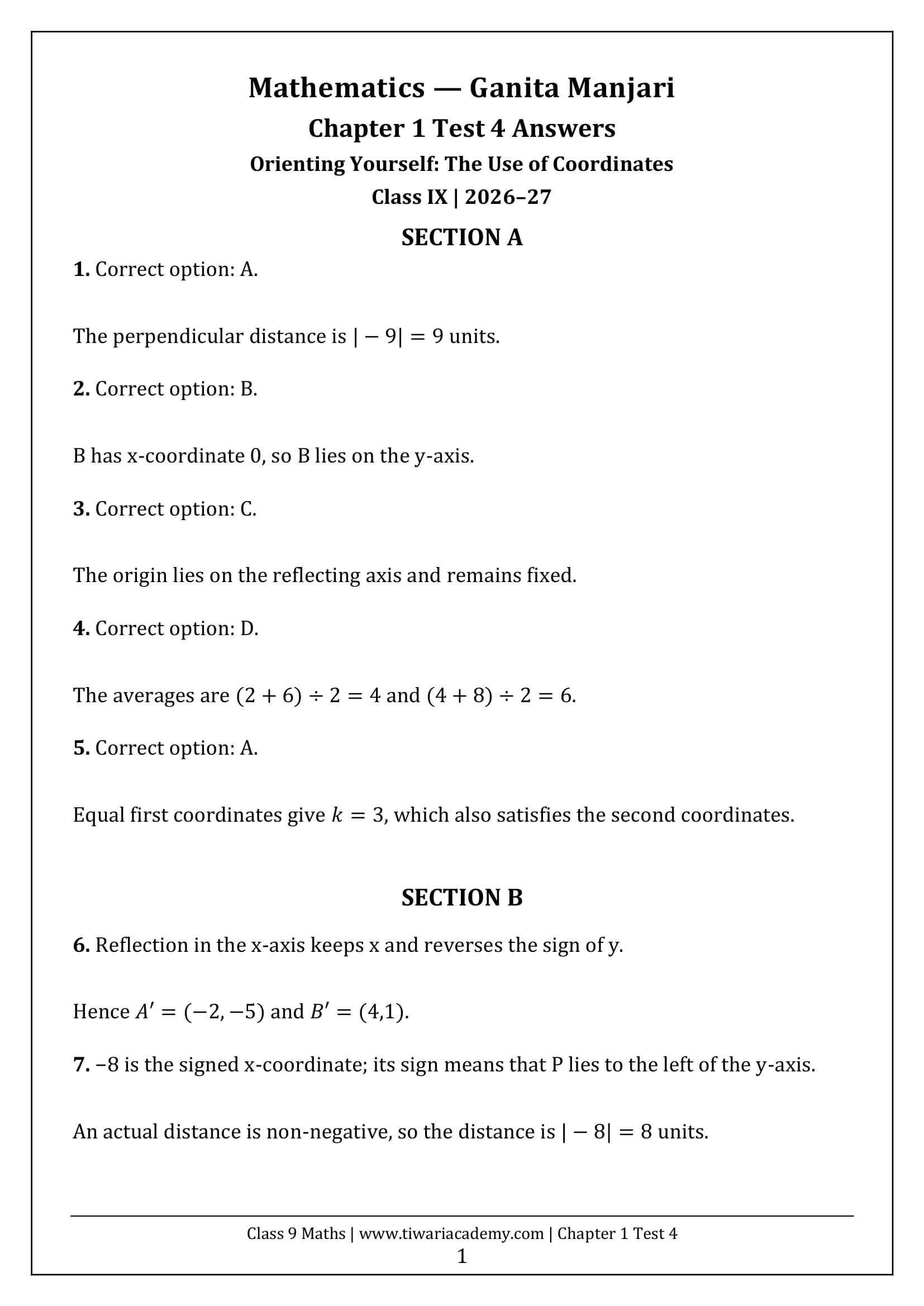 Class 9 Maths Ganita Manjari Chapter 1 Test 4 Answer Page 1