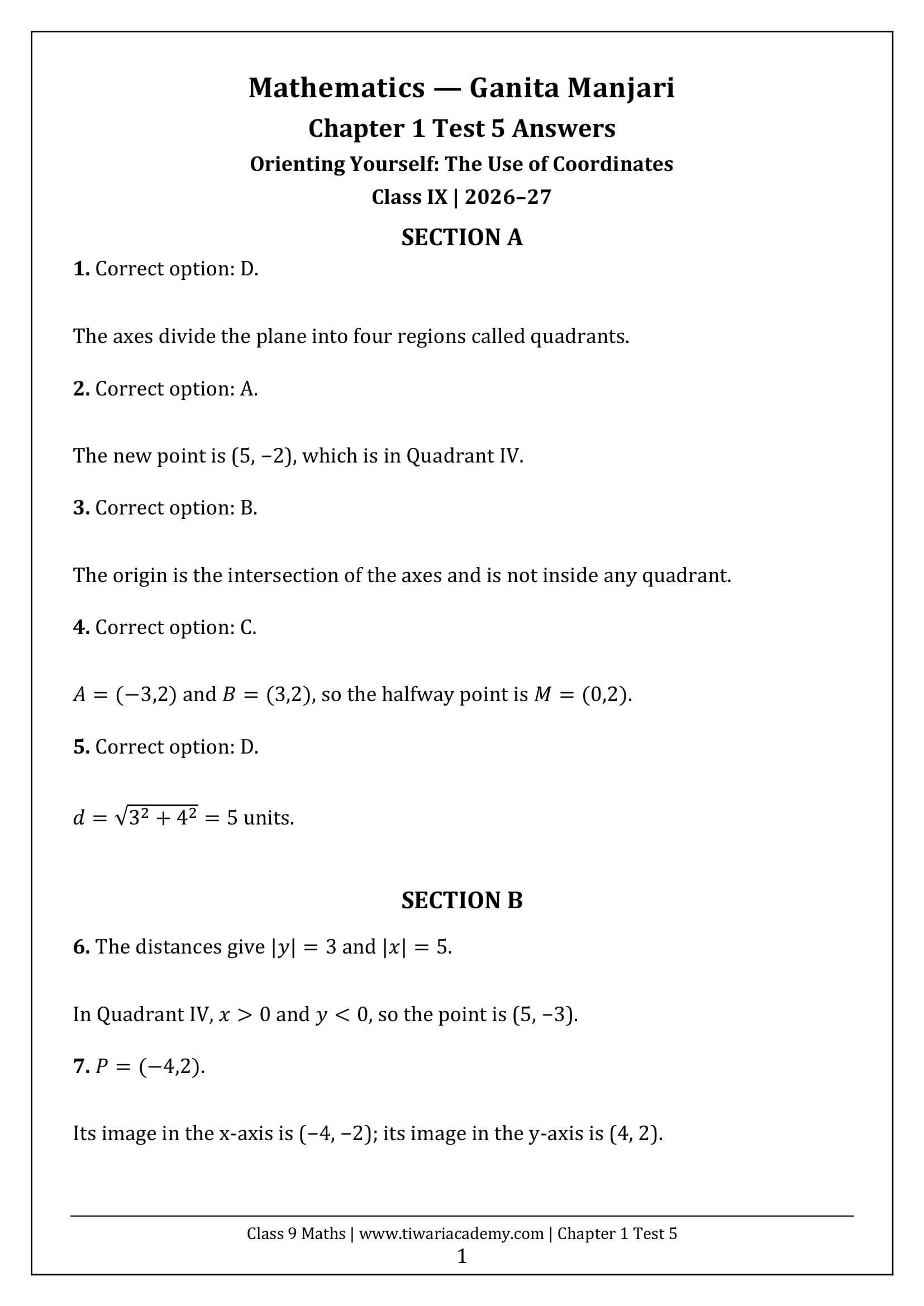 Class 9 Maths Ganita Manjari Chapter 1 Test 5 Answer Page 1