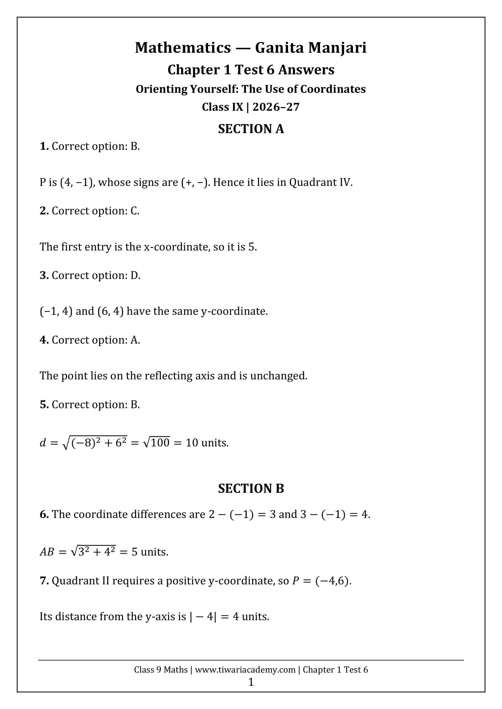 Class 9 Maths Ganita Manjari Chapter 1 Test 6 Answer Page 1