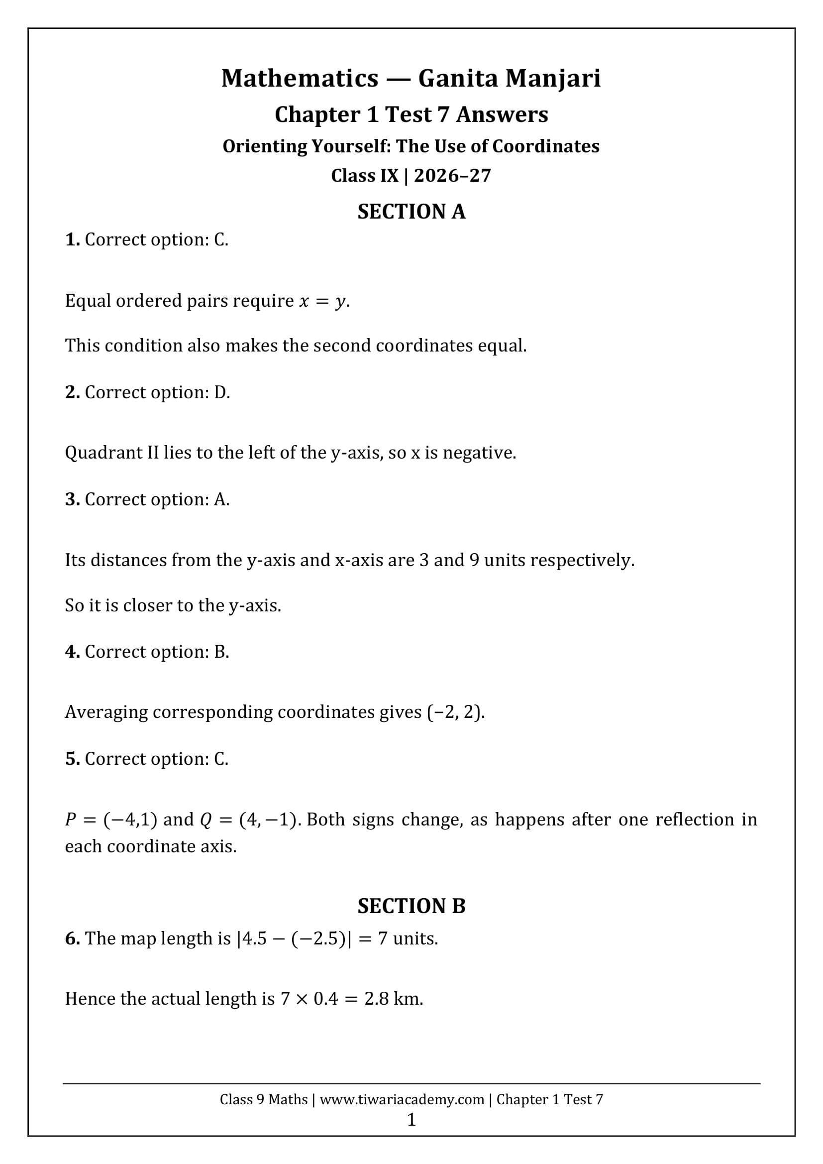 Class 9 Maths Ganita Manjari Chapter 1 Test 7 Answer Page 1