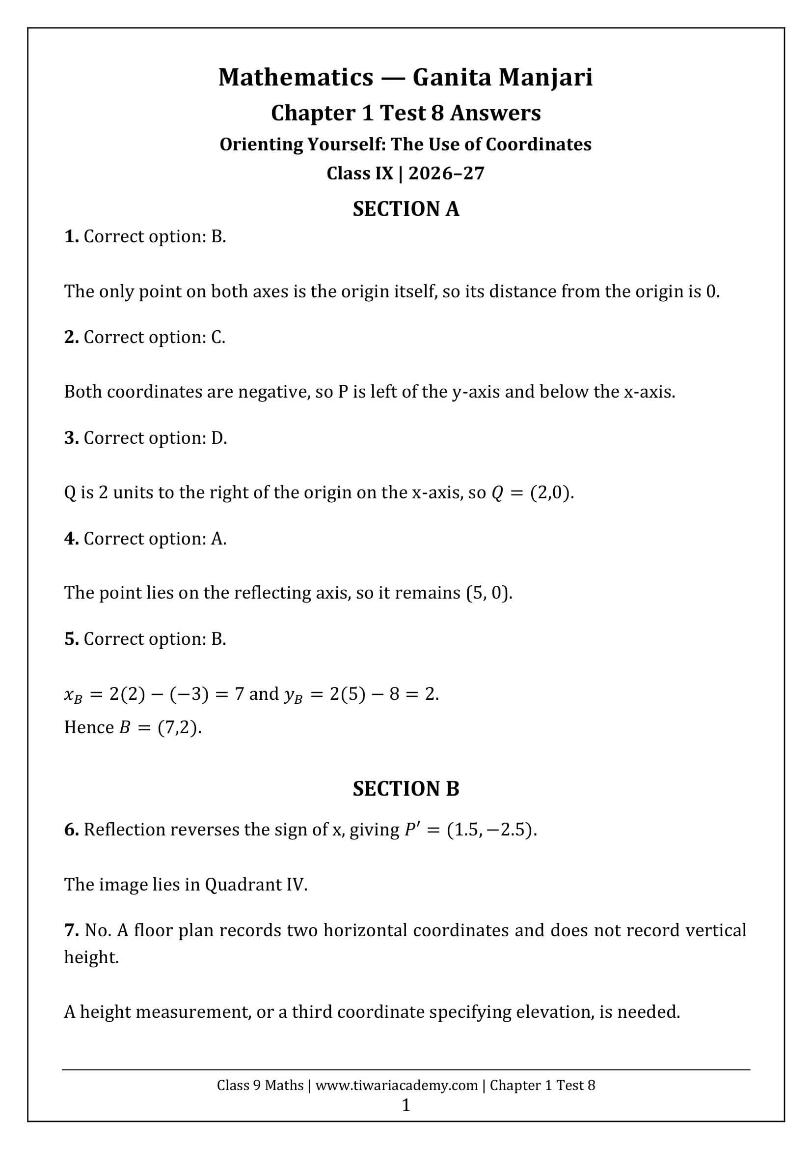 Class 9 Maths Ganita Manjari Chapter 1 Test 8 Answer Page 1
