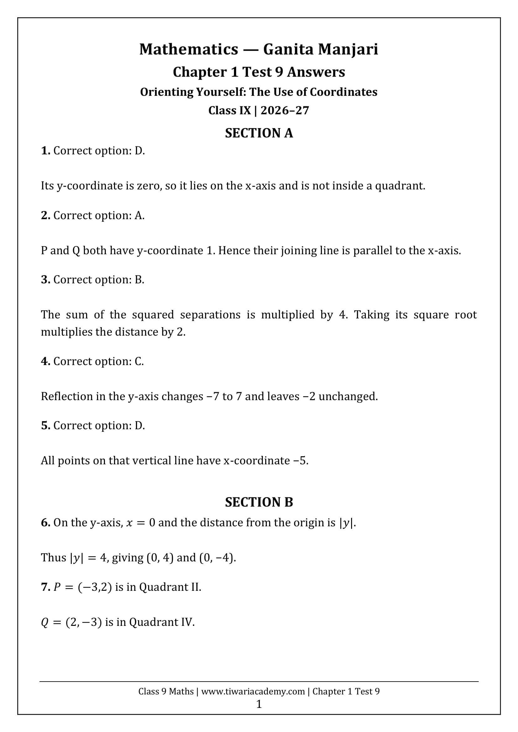 Class 9 Maths Ganita Manjari Chapter 1 Test 9 Answer Page 1