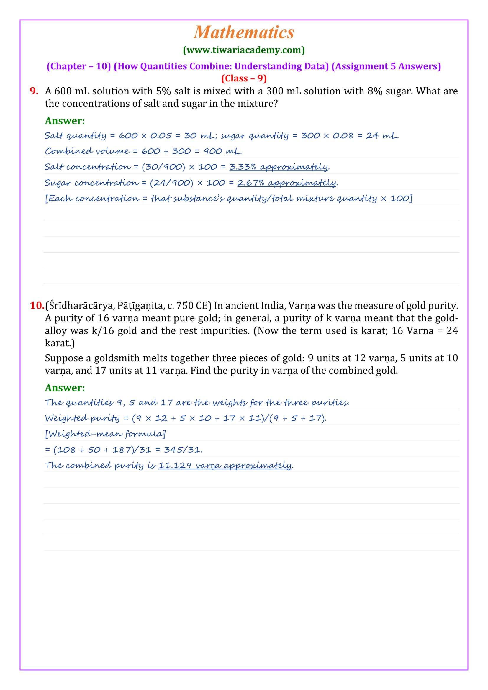 Ganita Manjari Chapter 10 Assignment 5 Answers Page 3