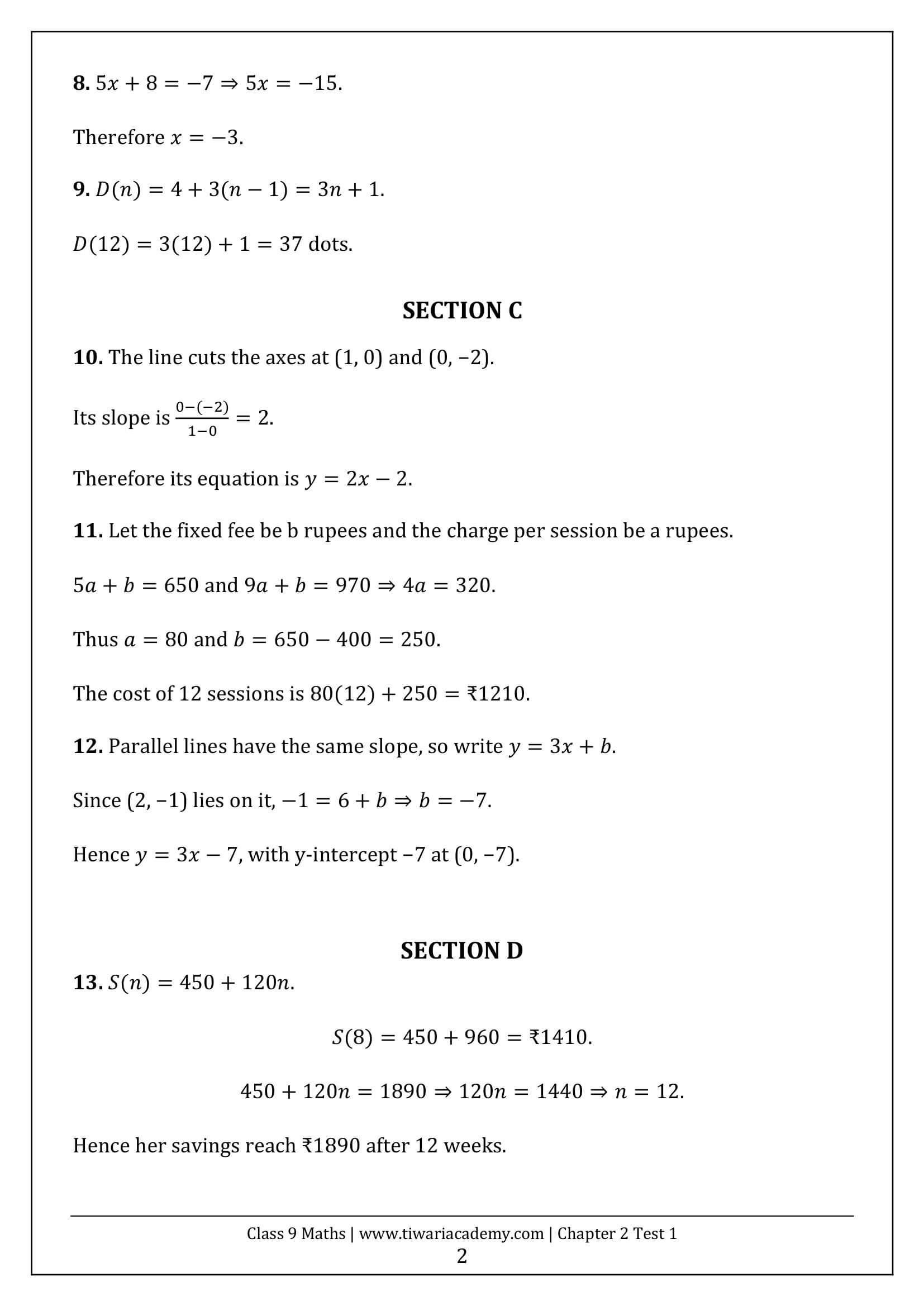 Class 9 Maths Ganita Manjari Chapter 2 Test 1 Answer Page 2