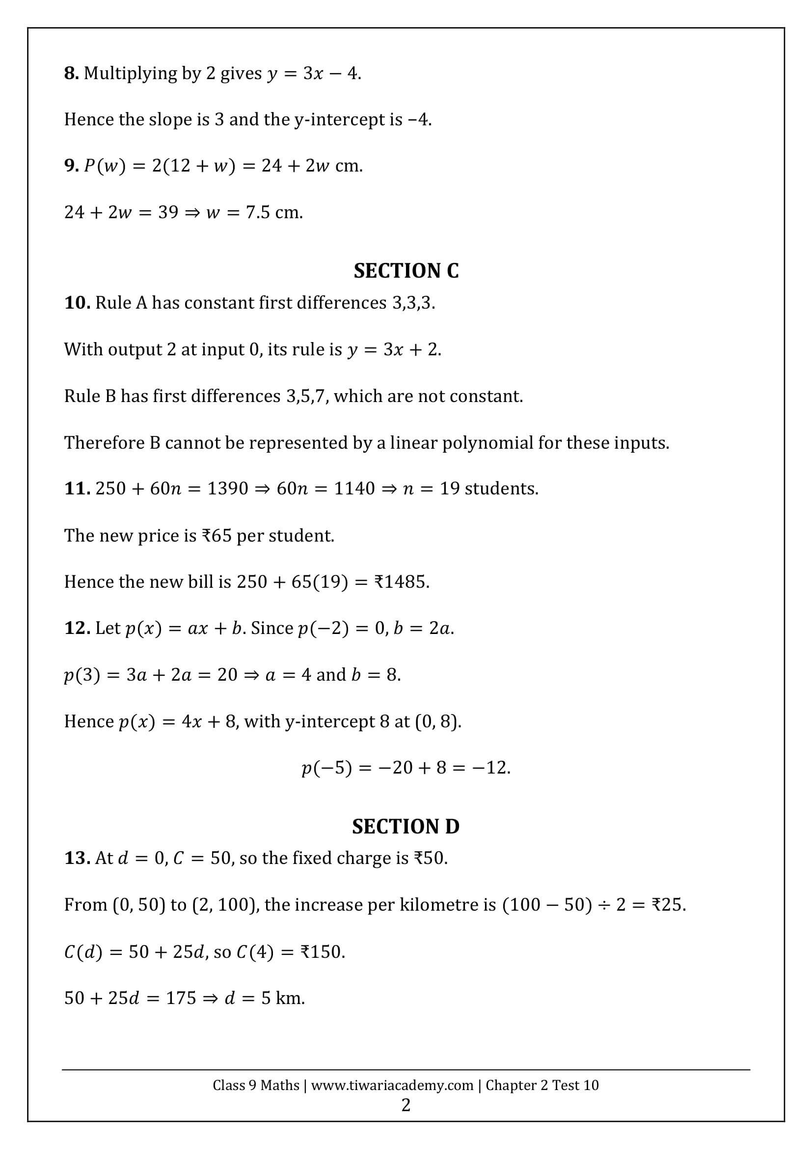 Class 9 Maths Ganita Manjari Chapter 2 Test 10 Answer Page 2