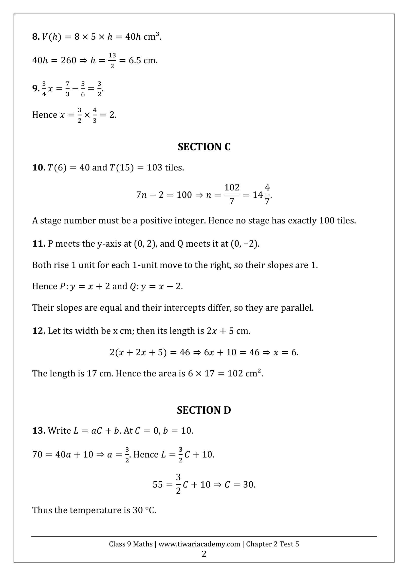 Class 9 Maths Ganita Manjari Chapter 2 Test 5 Answer Page 2
