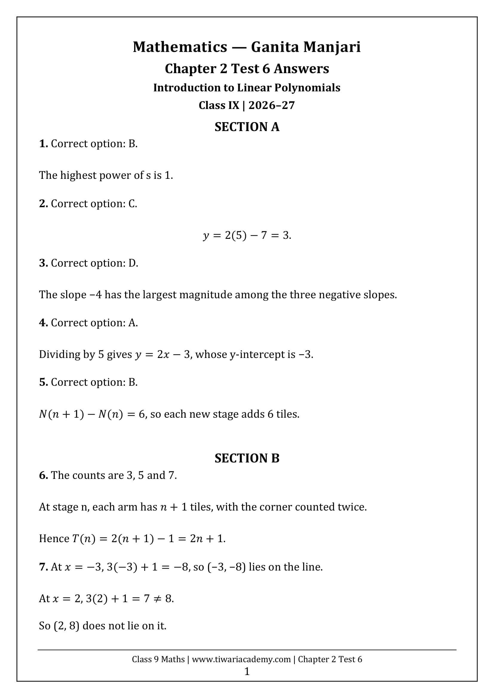 Class 9 Maths Ganita Manjari Chapter 2 Test 6 Answer Page 1