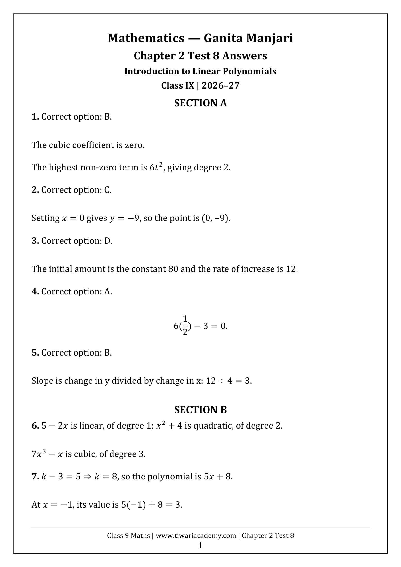 Class 9 Maths Ganita Manjari Chapter 2 Test 8 Answer Page 1