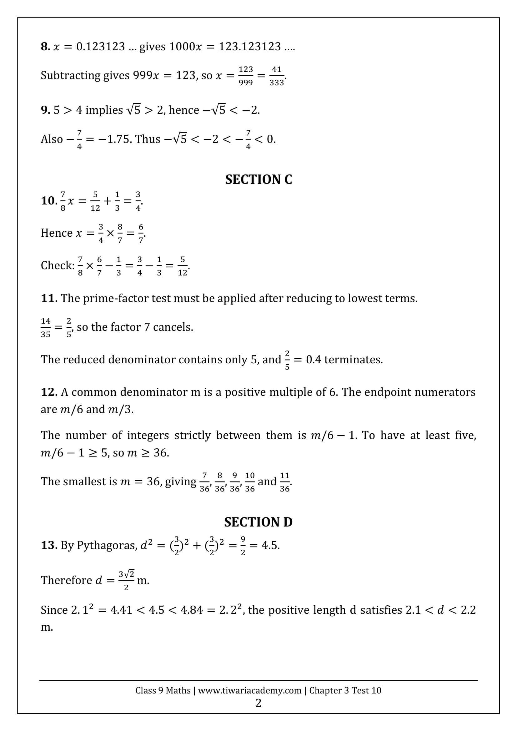 Class 9 Maths Ganita Manjari Chapter 3 Test 10 Answer Page 2