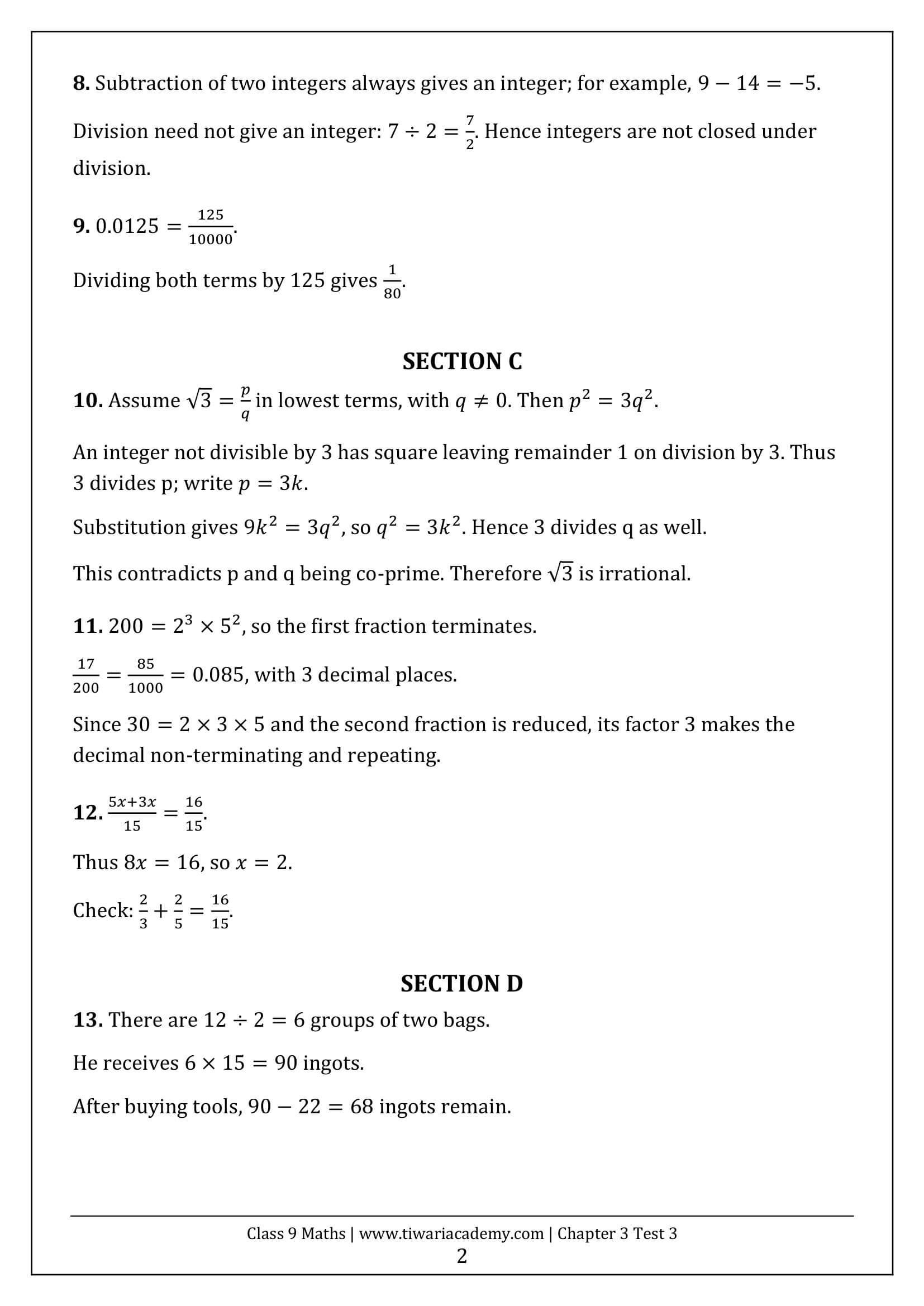 Class 9 Maths Ganita Manjari Chapter 3 Test 3 Answer Page 2
