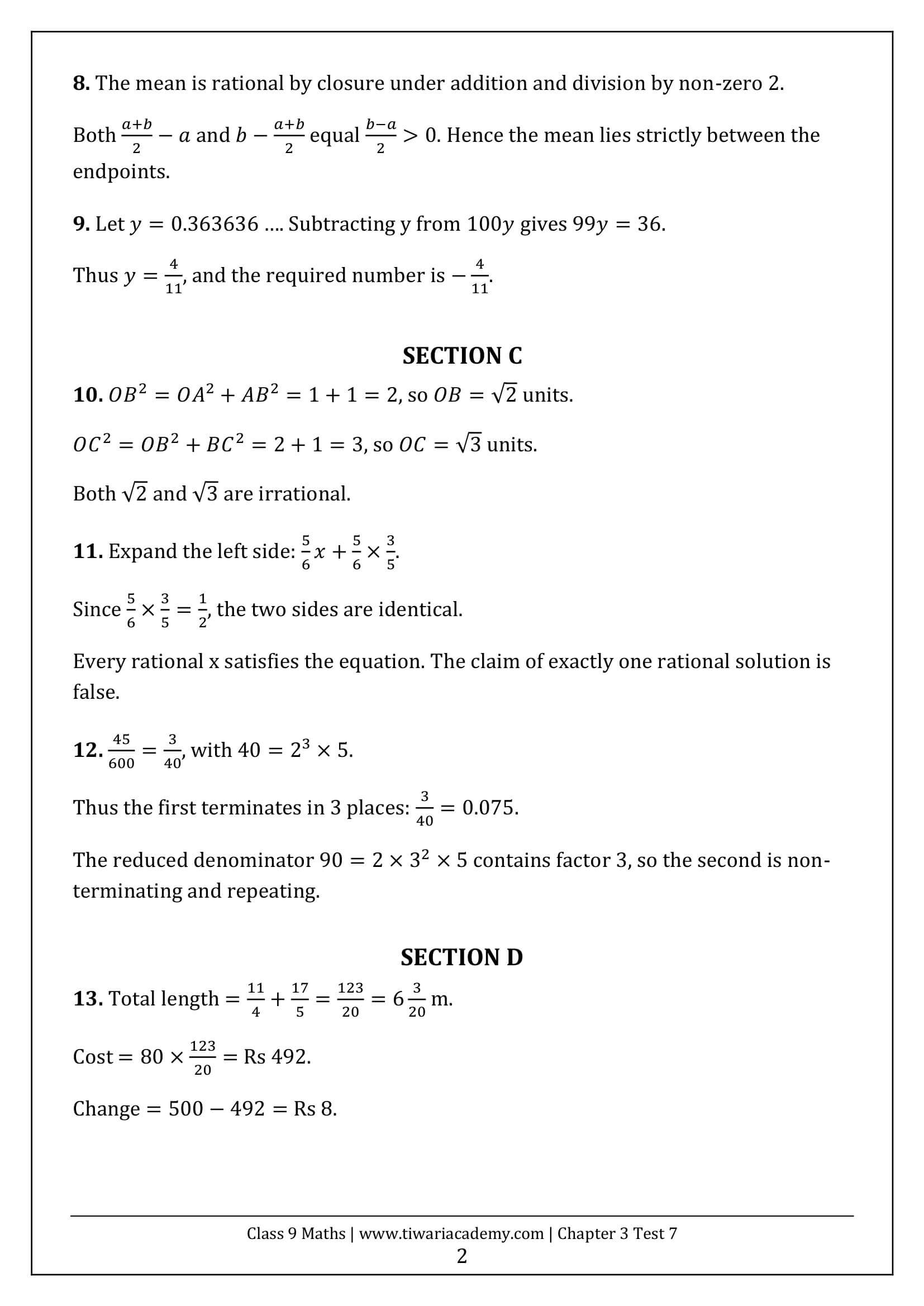Class 9 Maths Ganita Manjari Chapter 3 Test 7 Answer Page 2