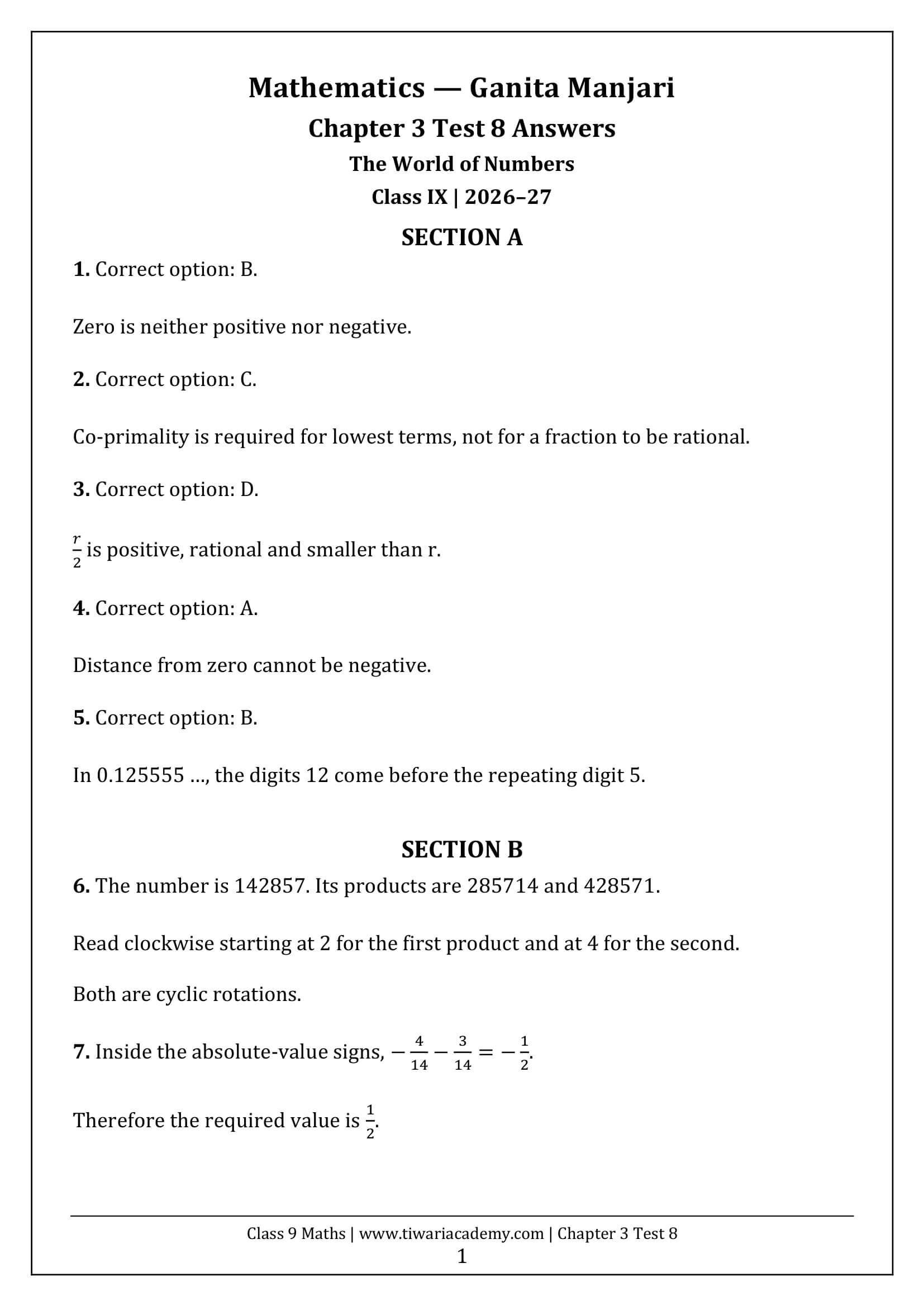 Class 9 Maths Ganita Manjari Chapter 3 Test 8 Answer Page 1