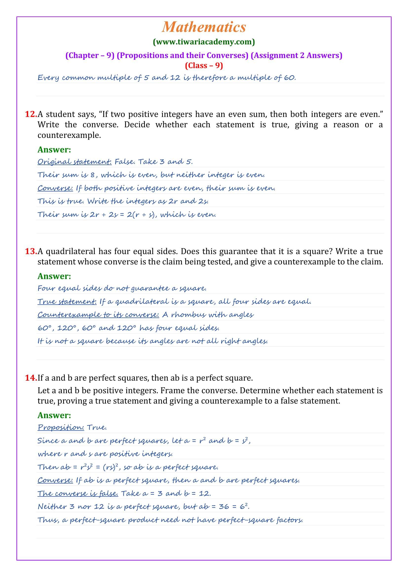 Class 9 Maths Ganita Manjari Chapter 9 Assignment 2 Page 3
