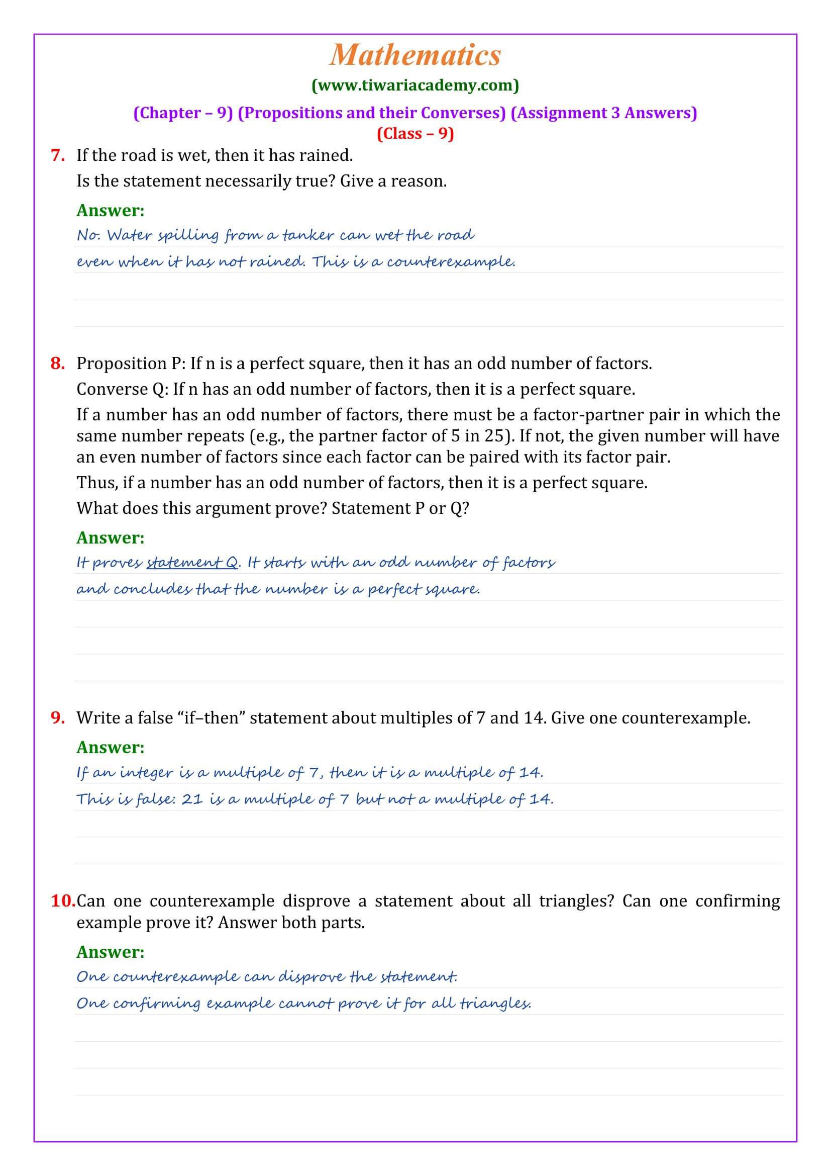 Class 9 Maths Ganita Manjari Chapter 9 Assignment 3 Page 2