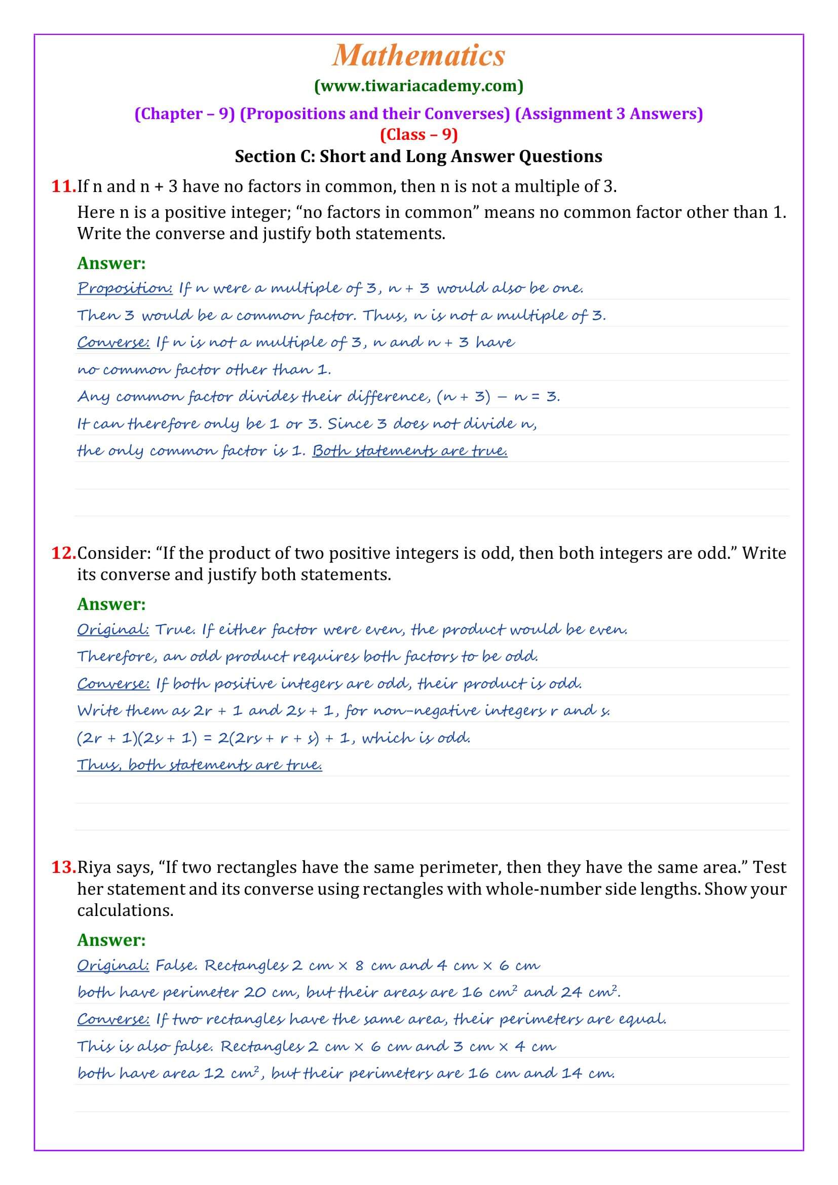 Class 9 Maths Ganita Manjari Chapter 9 Assignment 3 Page 3
