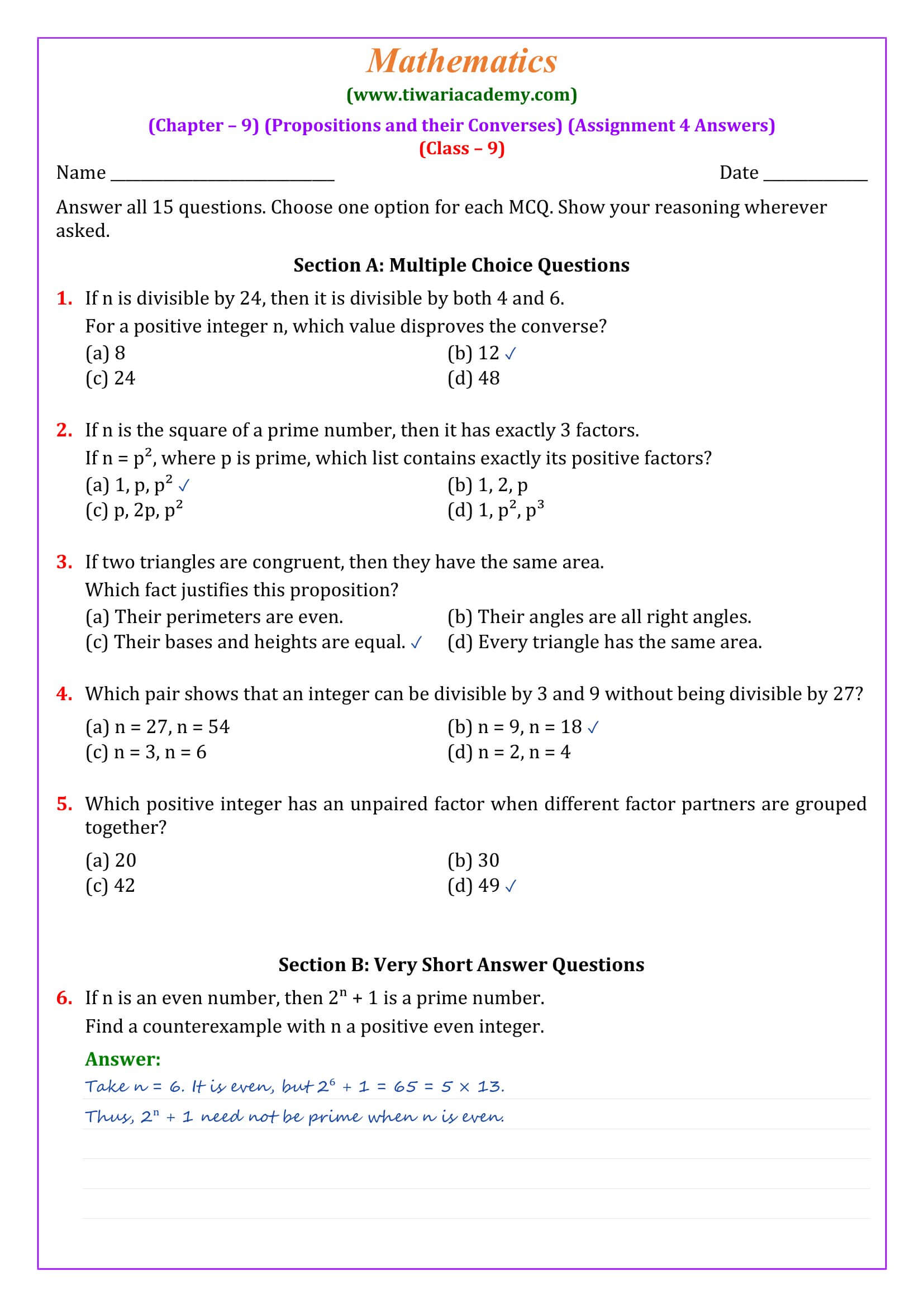 Class 9 Maths Ganita Manjari Chapter 9 Assignment 4 Page 1