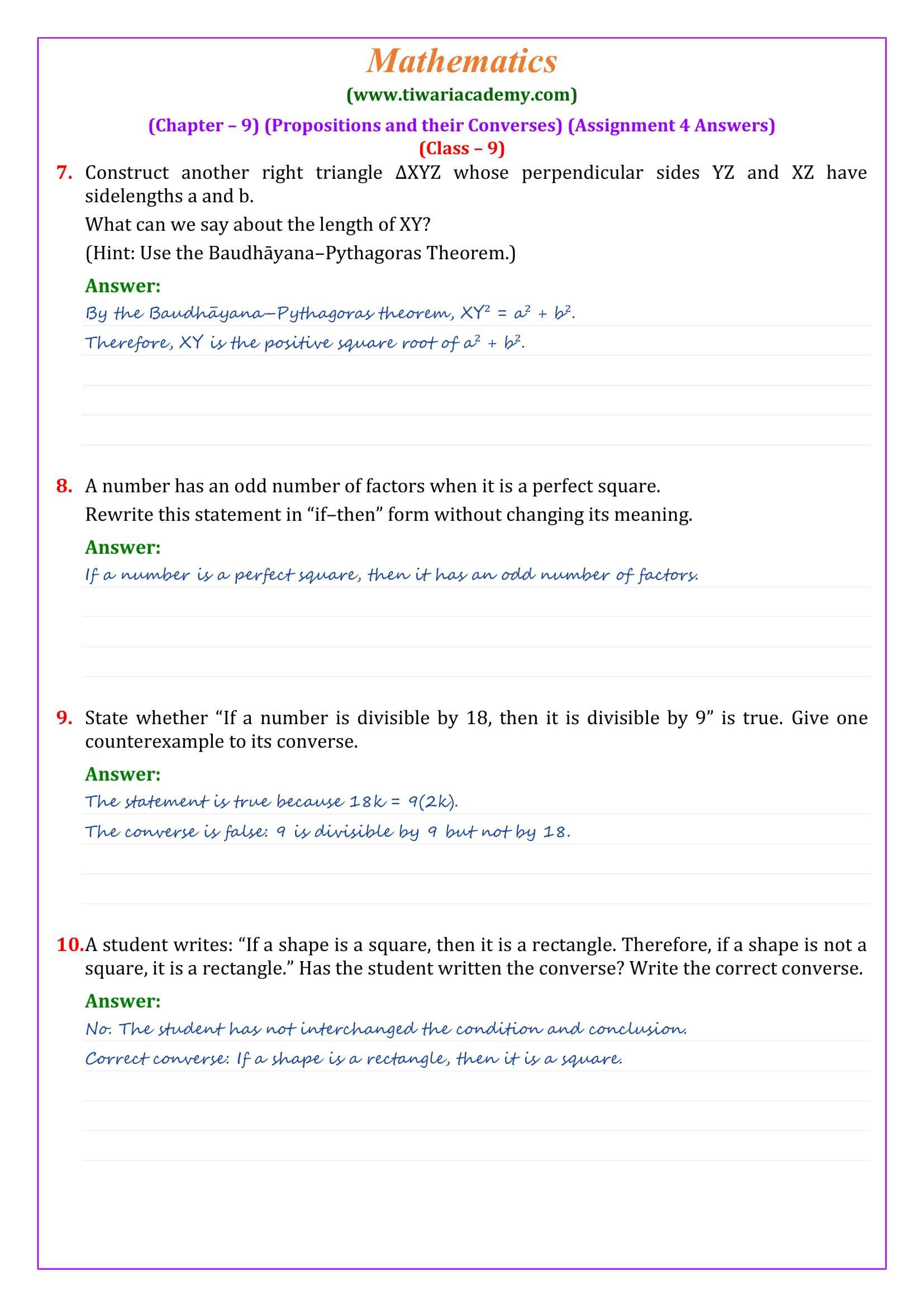 Class 9 Maths Ganita Manjari Chapter 9 Assignment 4 Page 2