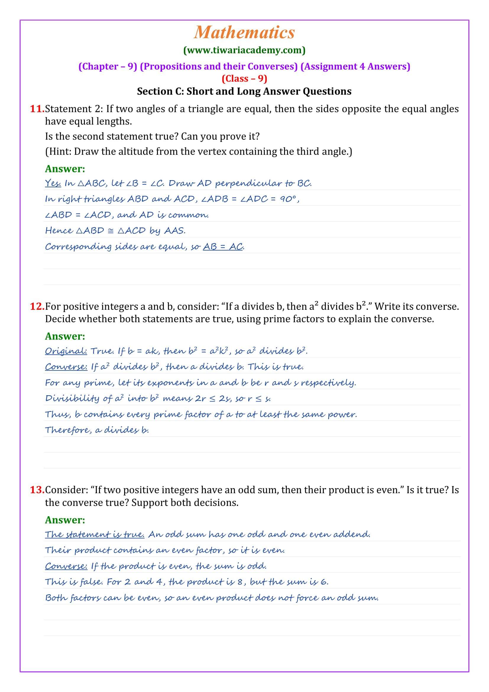 Class 9 Maths Ganita Manjari Chapter 9 Assignment 4 Page 3
