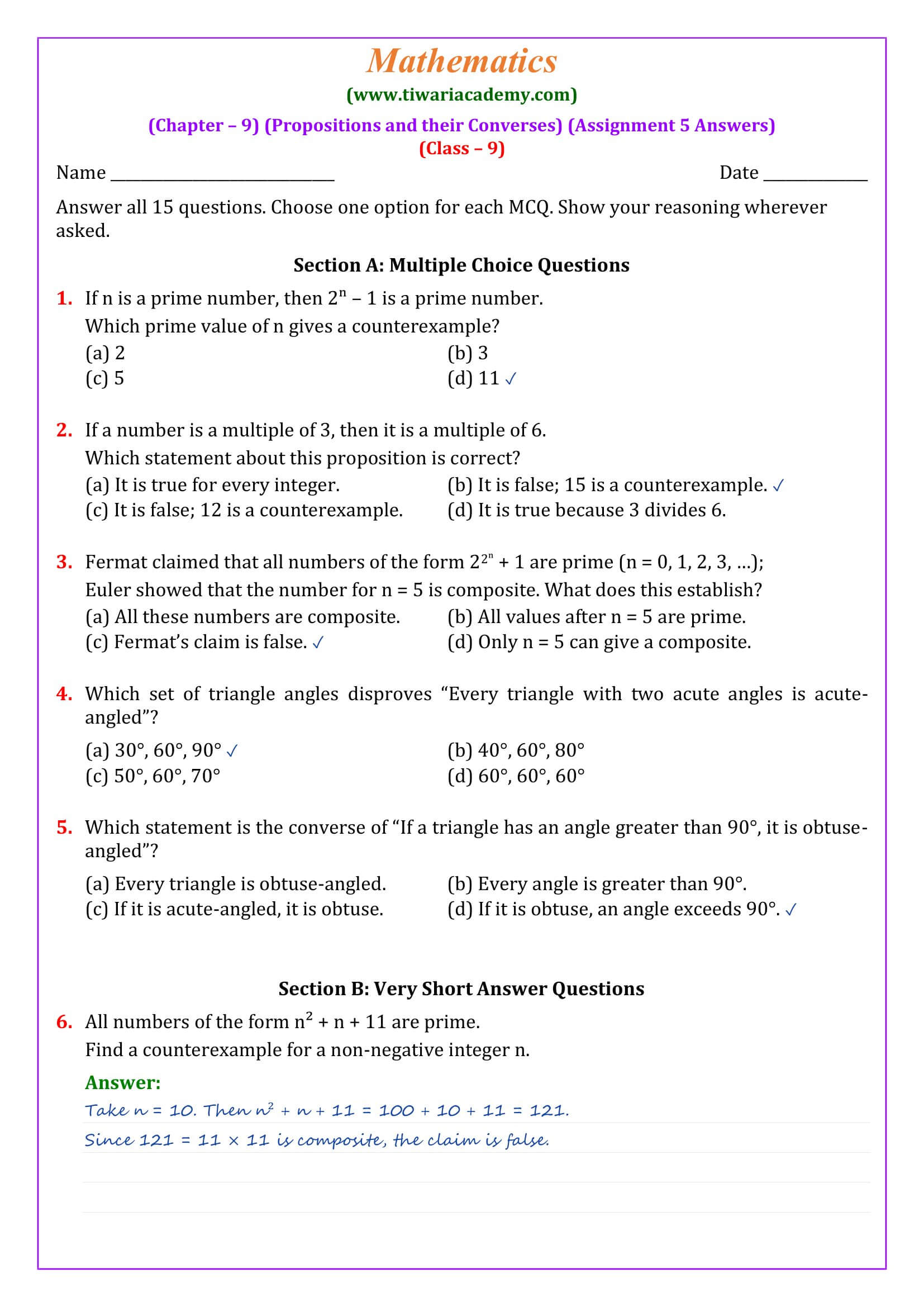 Class 9 Maths Ganita Manjari Chapter 9 Assignment 5 Page 1