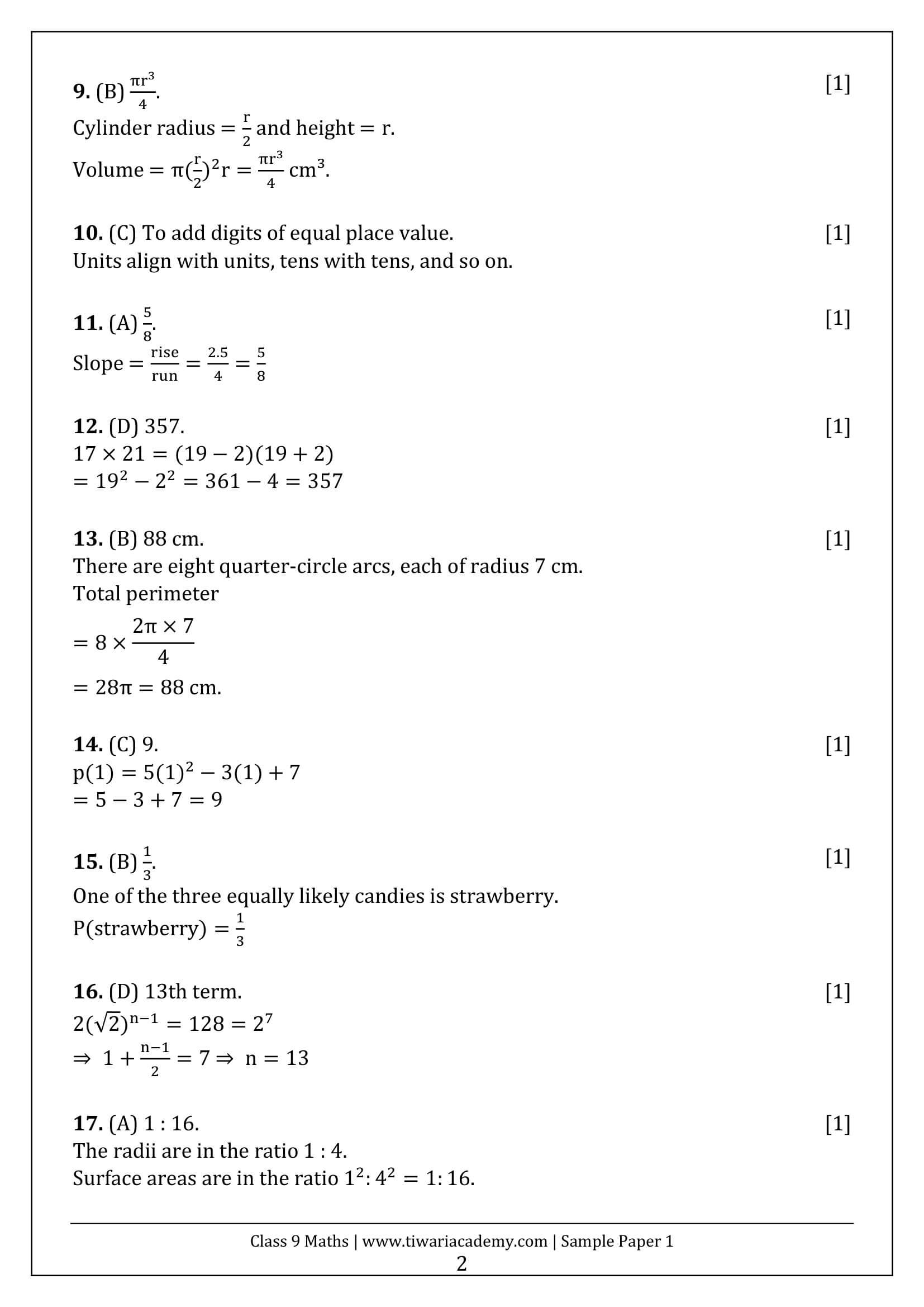 Class 9 Maths Ganita Manjari Sample Paper 1 Answers Page 2