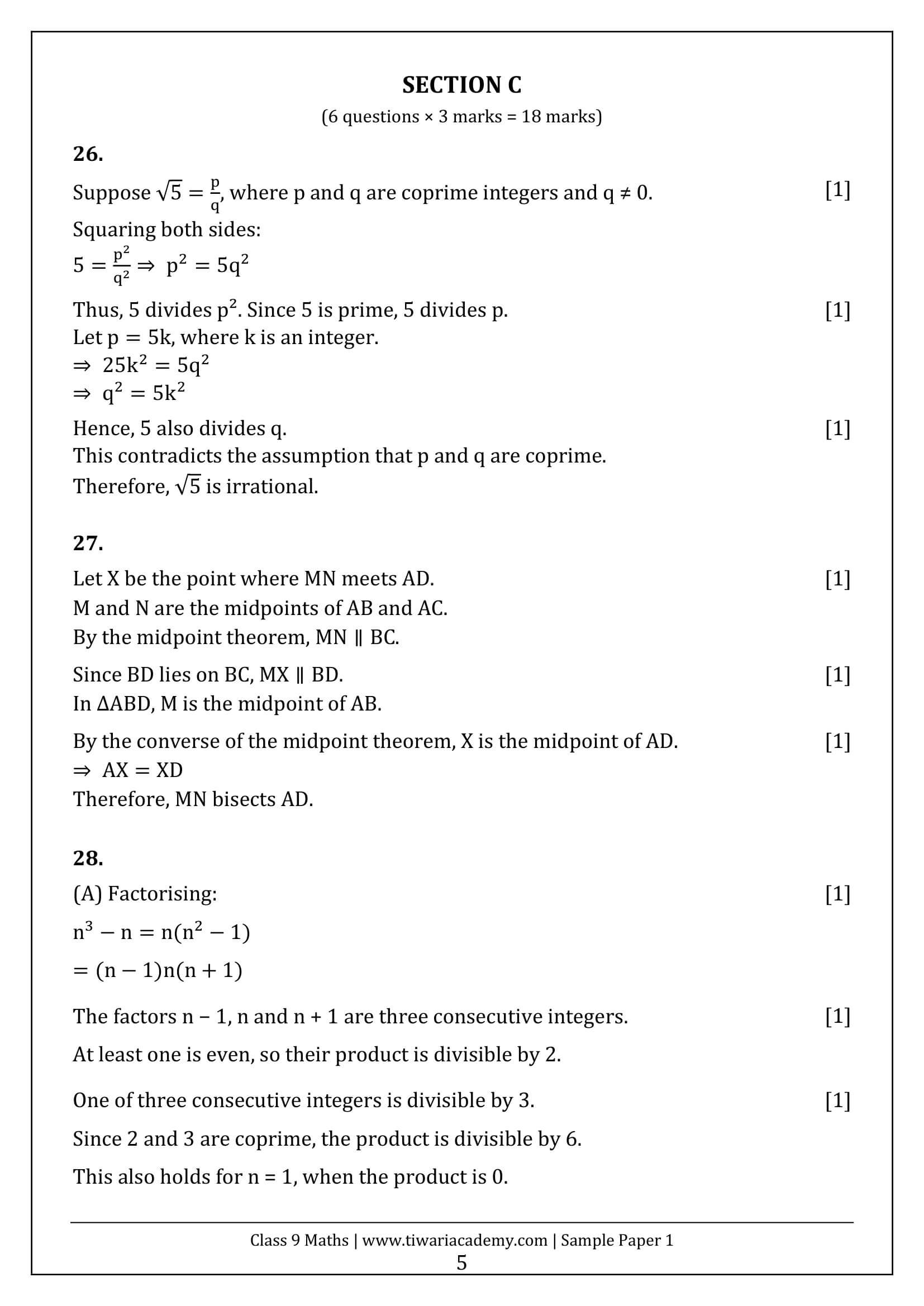 Class 9 Maths Ganita Manjari Sample Paper 1 Answers Page 5