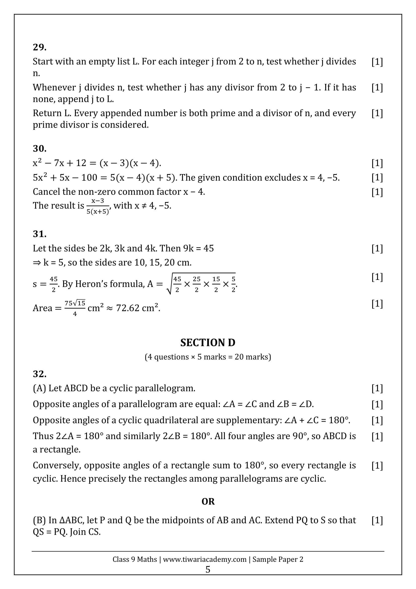 Class 9 Maths Ganita Manjari Sample Paper 2 Answers Page 5