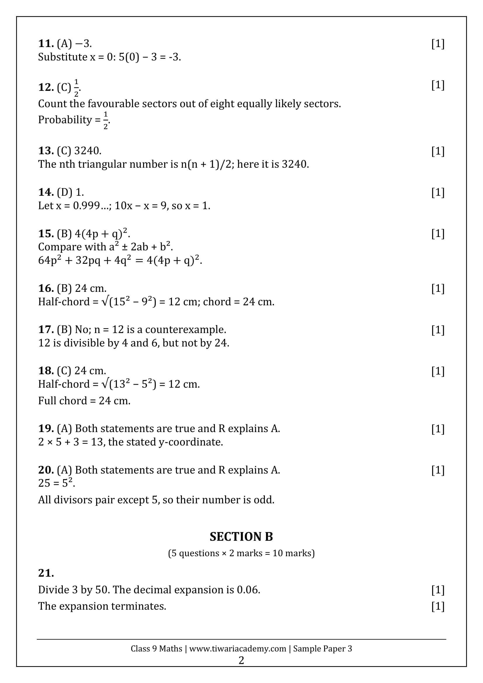Class 9 Maths Ganita Manjari Sample Paper 3 Answers Page 2