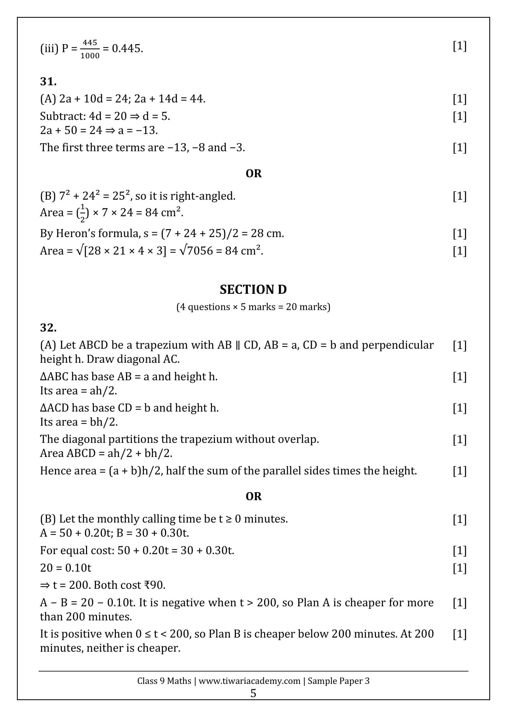 Class 9 Maths Ganita Manjari Sample Paper 3 Answers Page 5