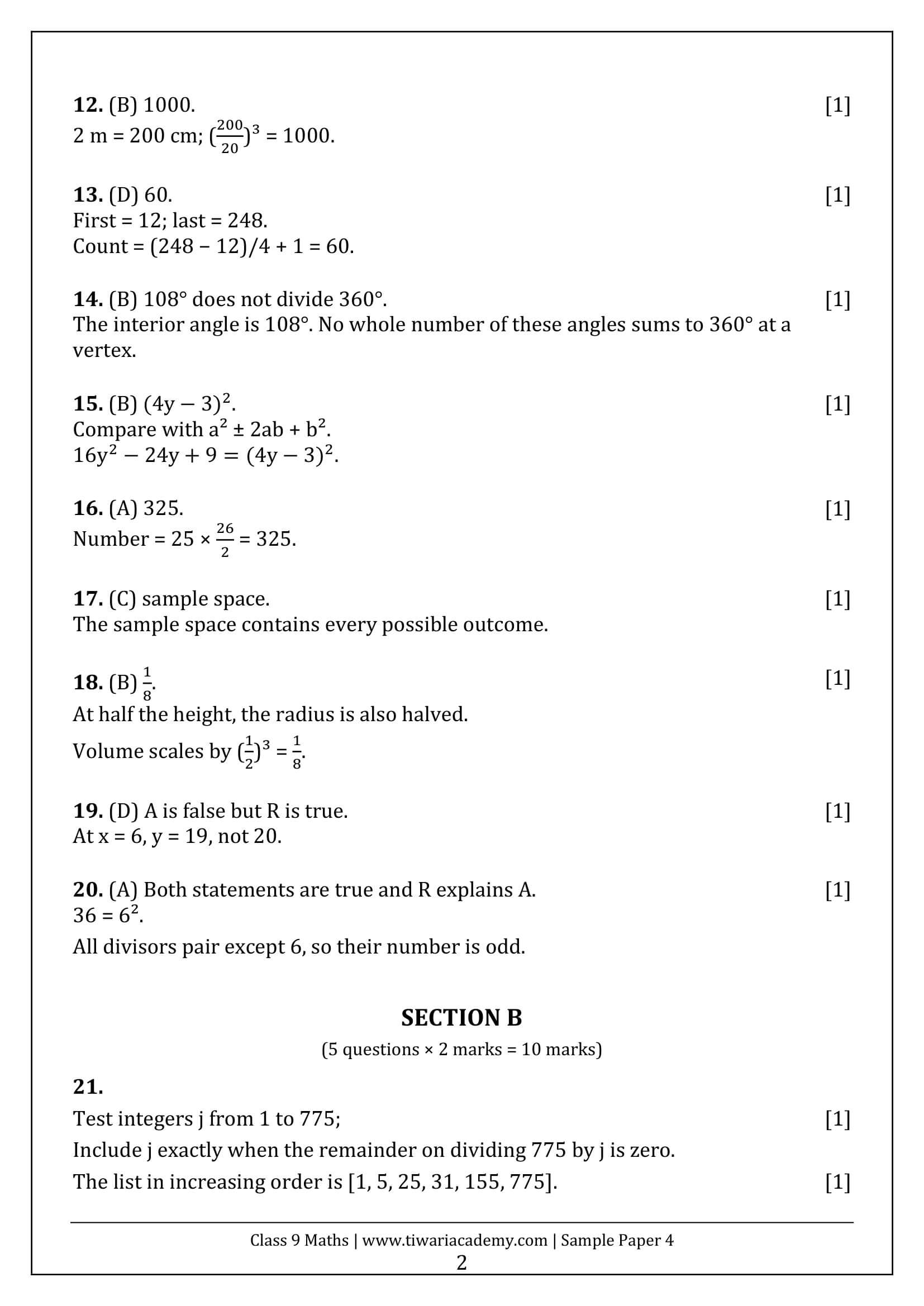 Class 9 Maths Ganita Manjari Sample Paper 4 Answers Page 2