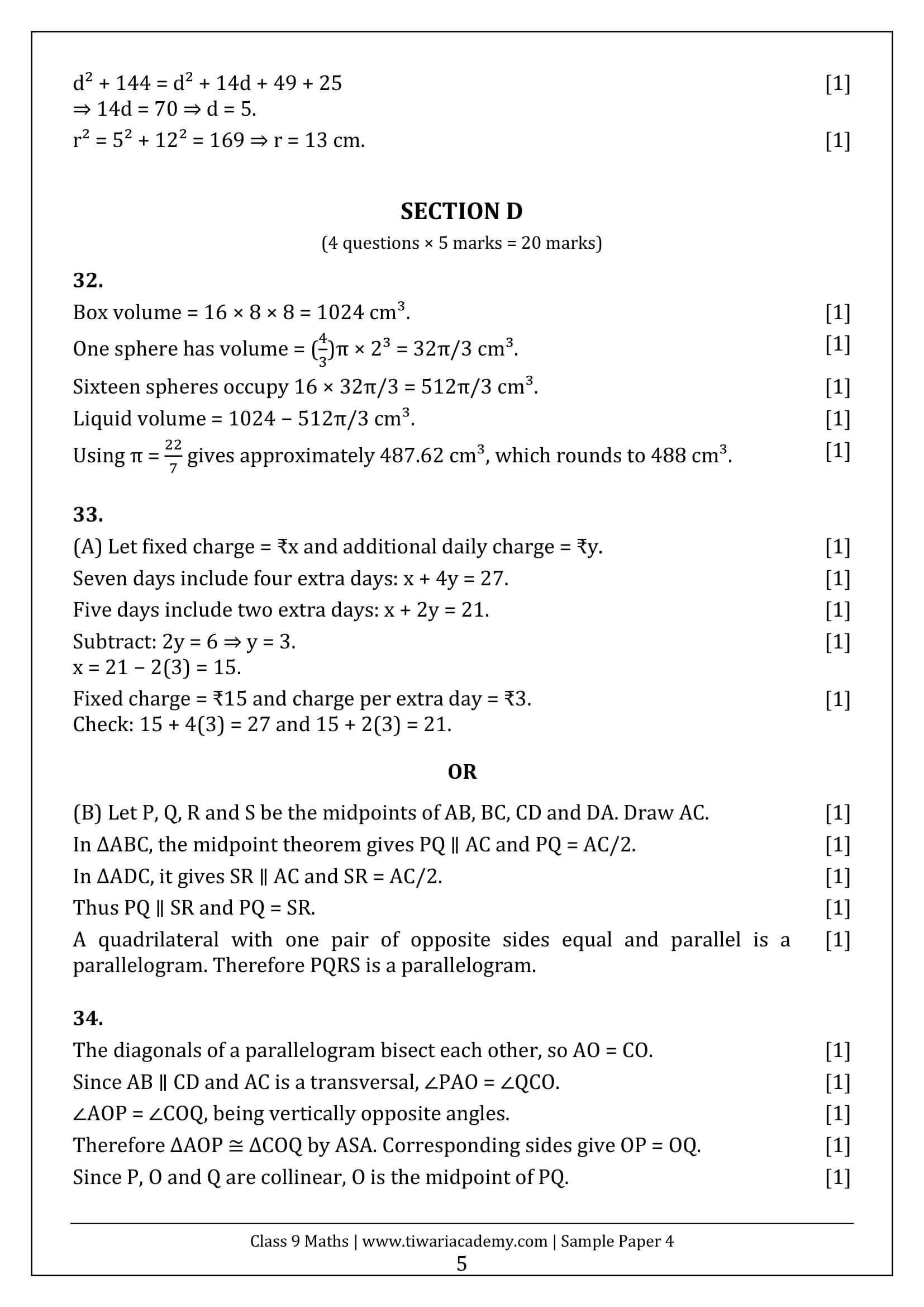 Class 9 Maths Ganita Manjari Sample Paper 4 Answers Page 5