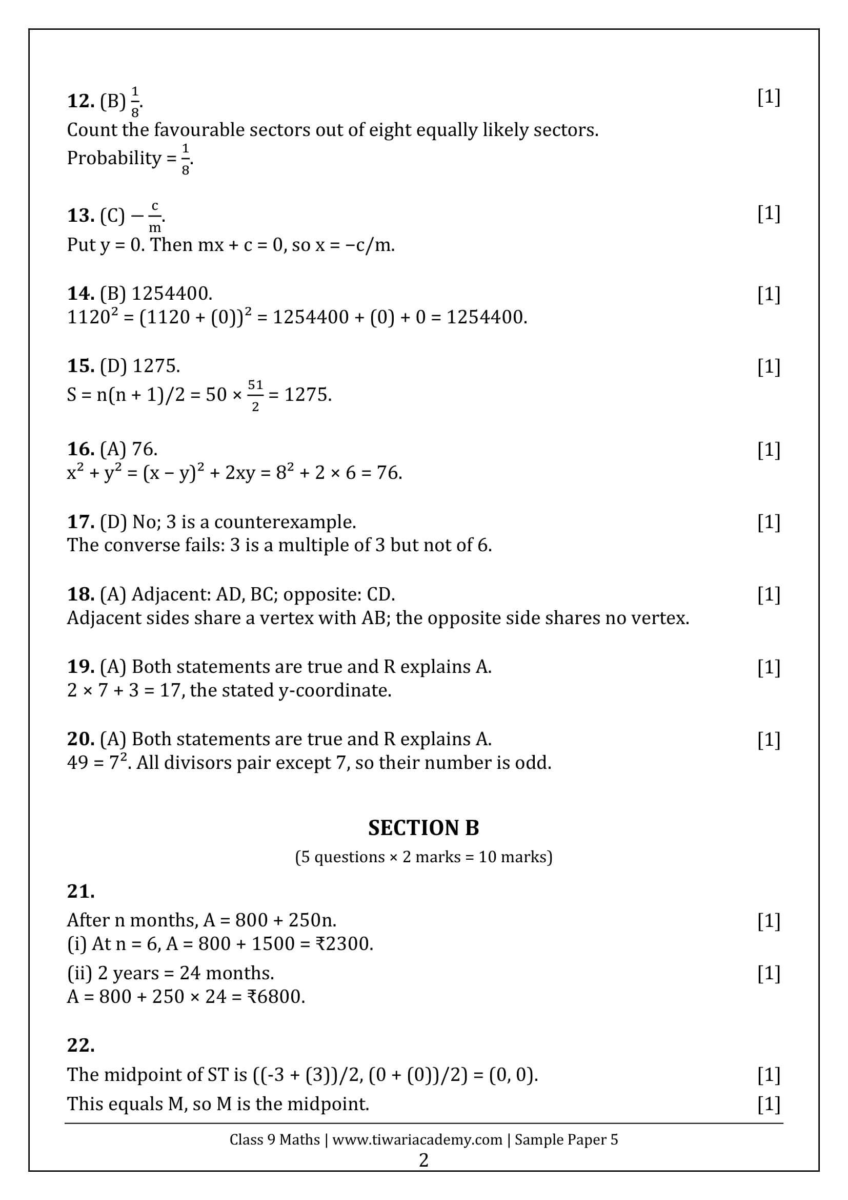 Class 9 Maths Ganita Manjari Sample Paper 5 Answers Page 2