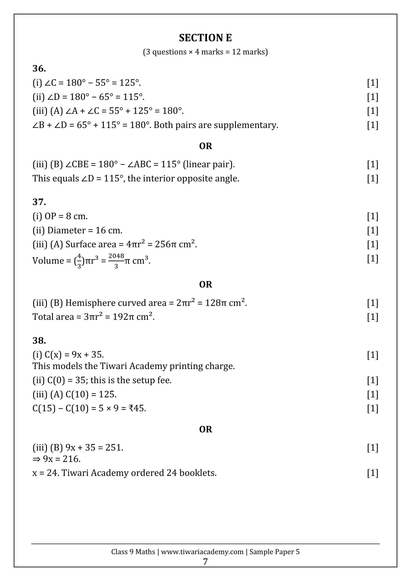 Class 9 Maths Ganita Manjari Sample Paper 5 Answers Page 7