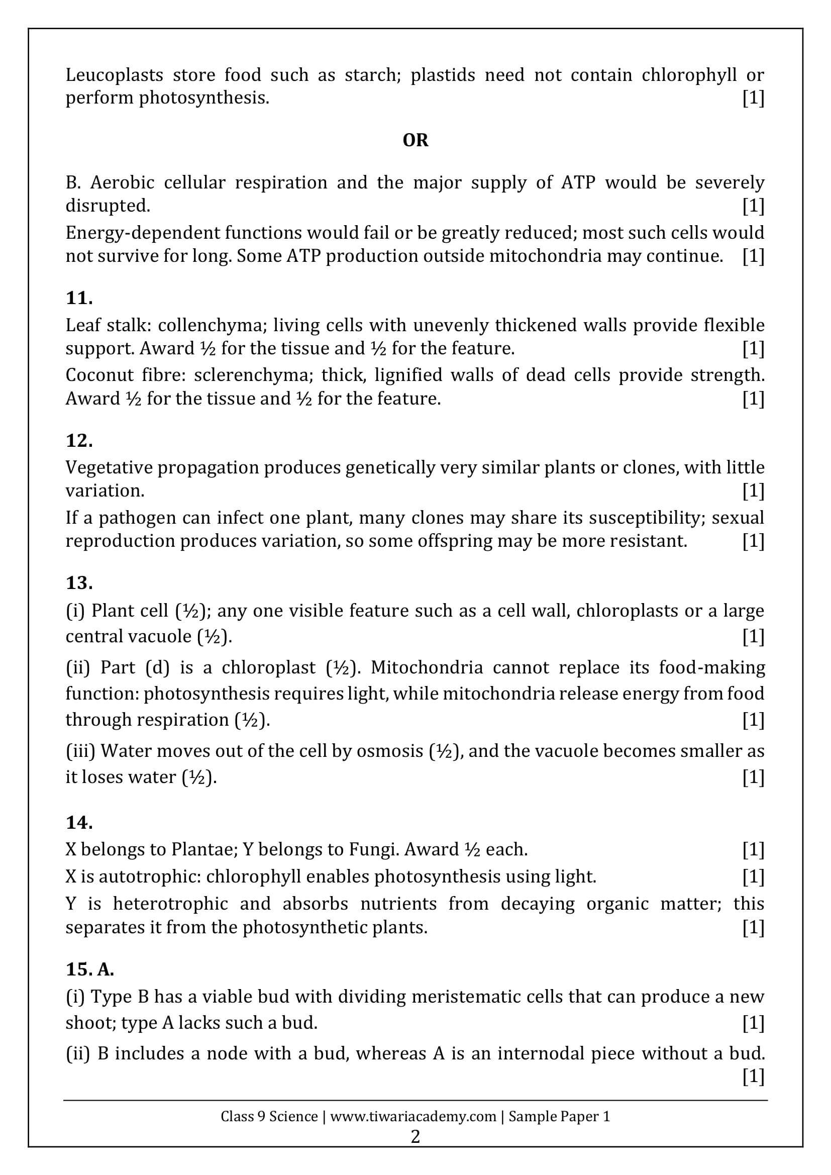 Class 9 Science Sample Paper 1 Answers Page 2