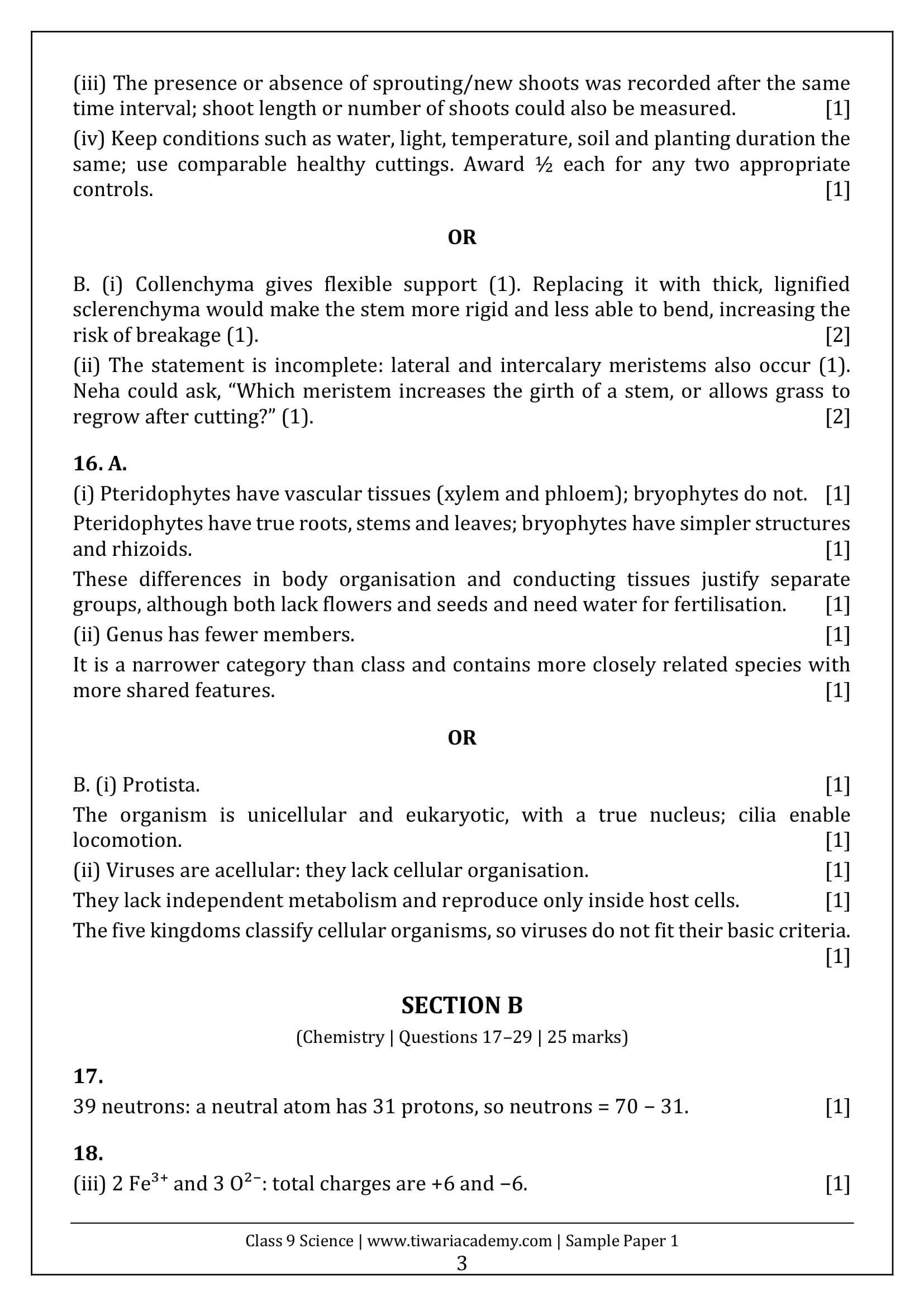 Class 9 Science Sample Paper 1 Answers Page 3