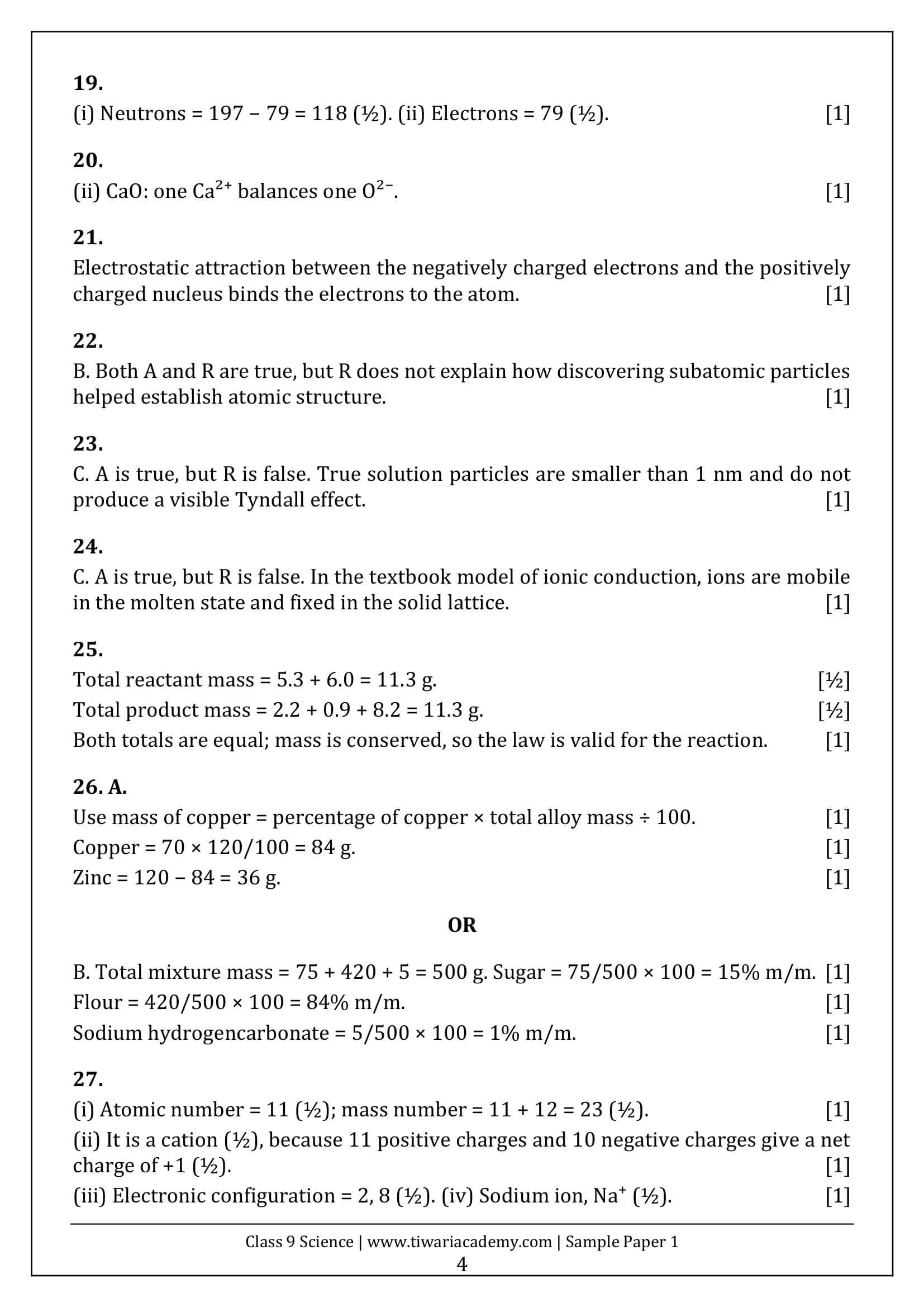 Class 9 Science Sample Paper 1 Answers Page 4