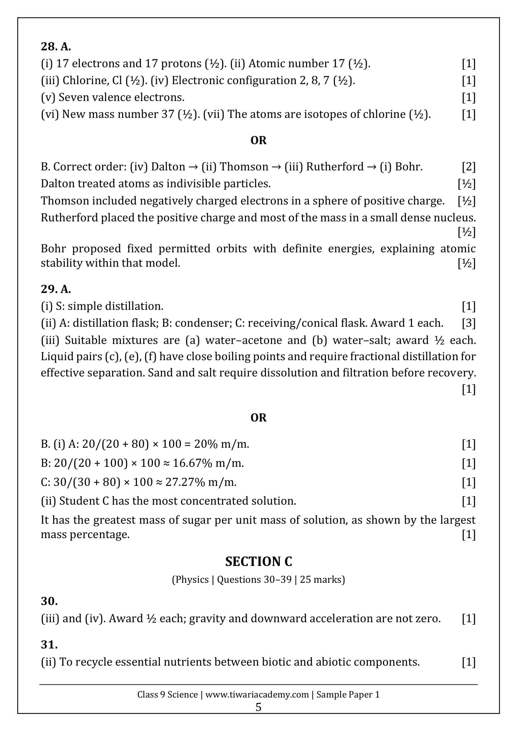 Class 9 Science Sample Paper 1 Answers Page 5