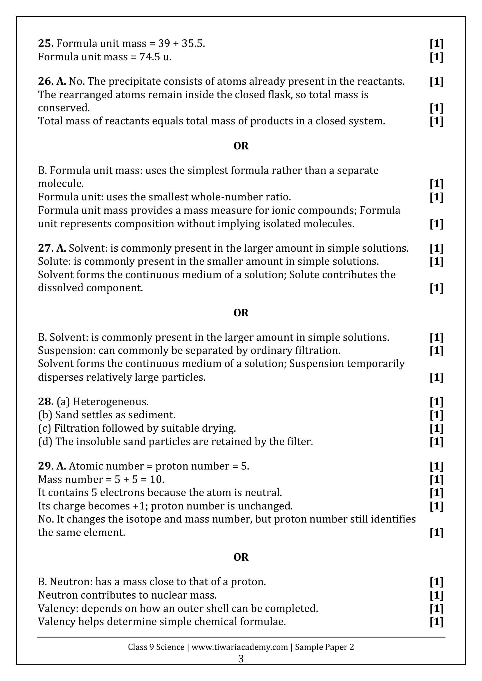 Class 9 Science Sample Paper 2 Answers Page 3