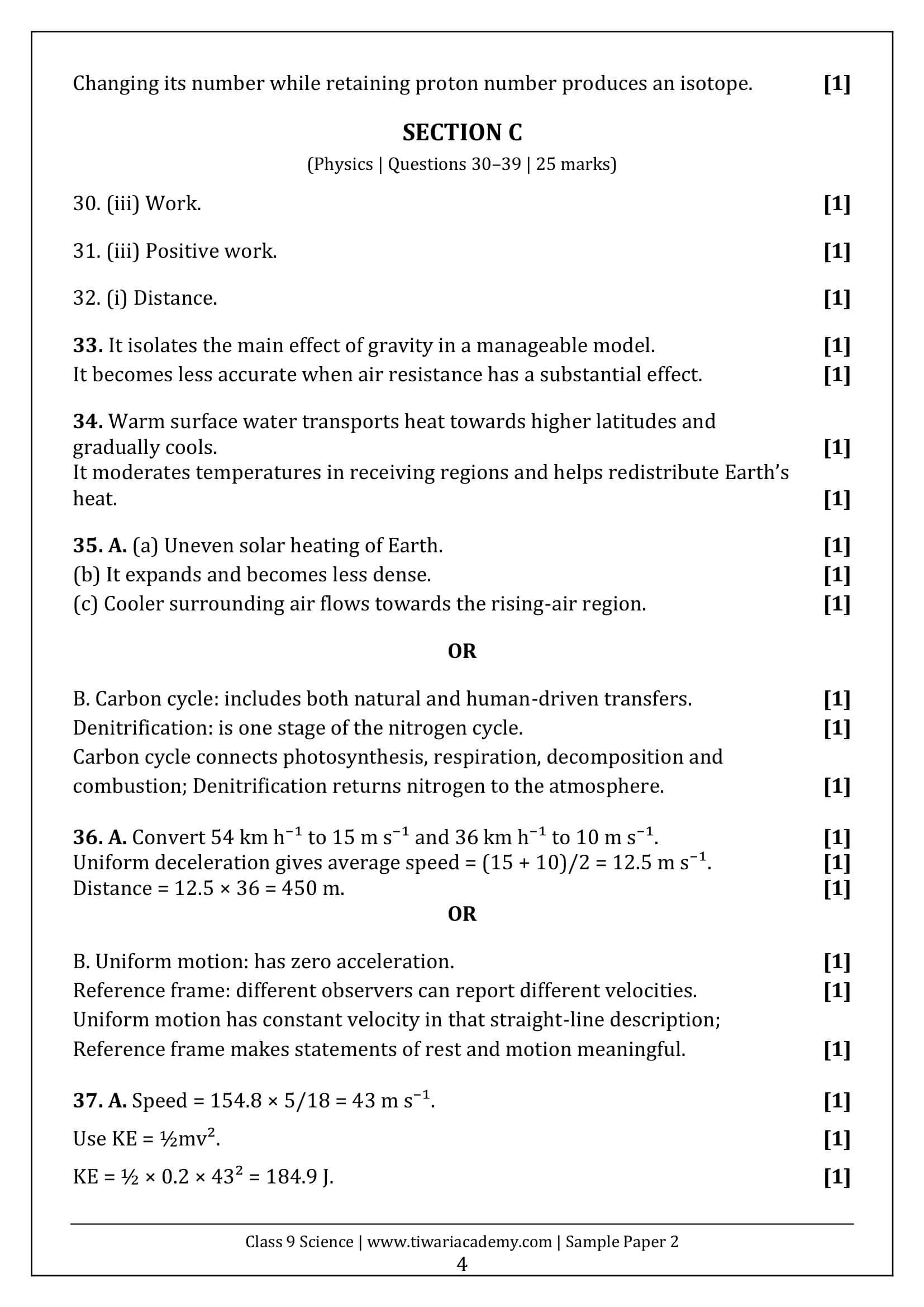 Class 9 Science Sample Paper 2 Answers Page 4