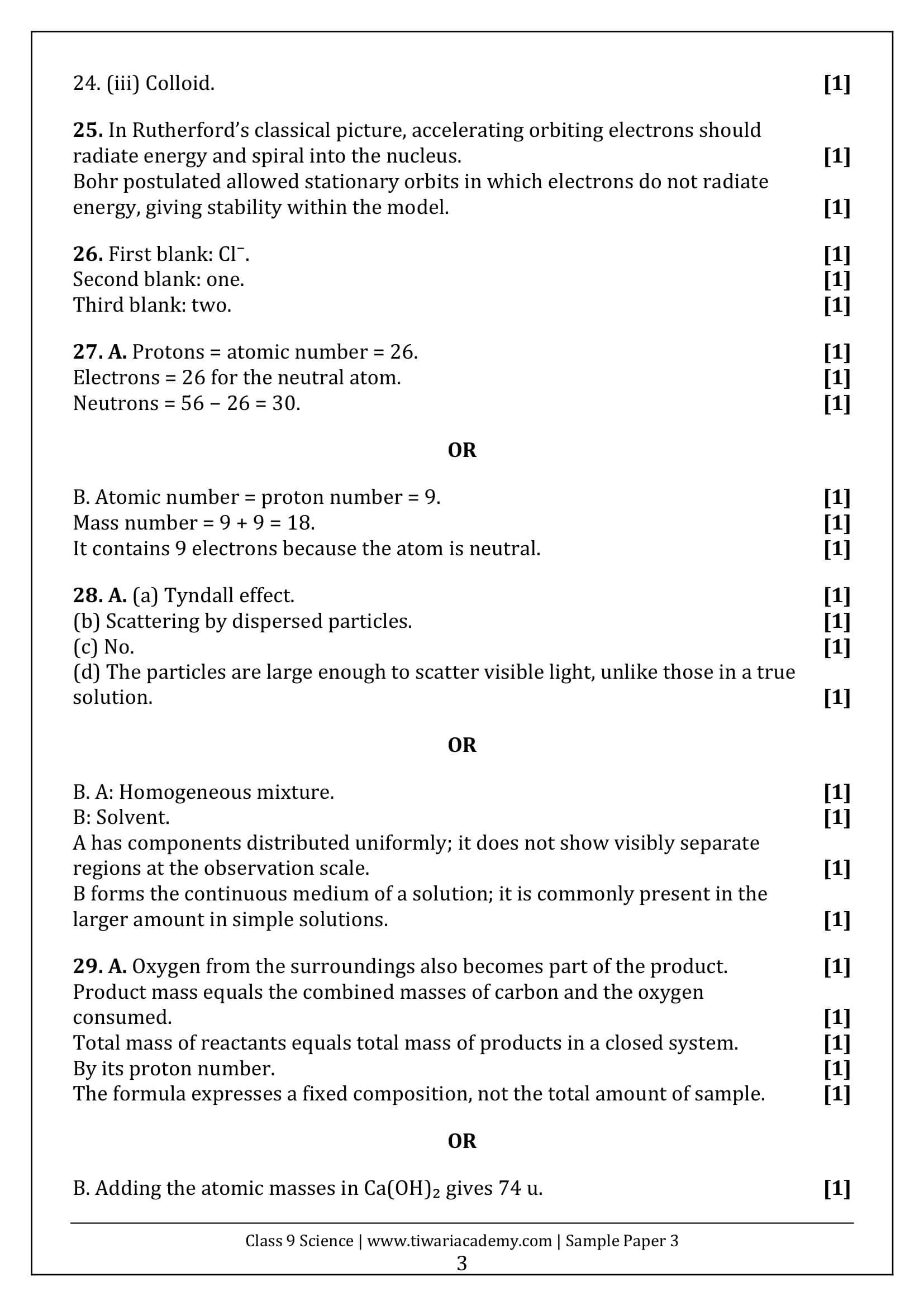 Class 9 Science Sample Paper 3 Answers Page 3