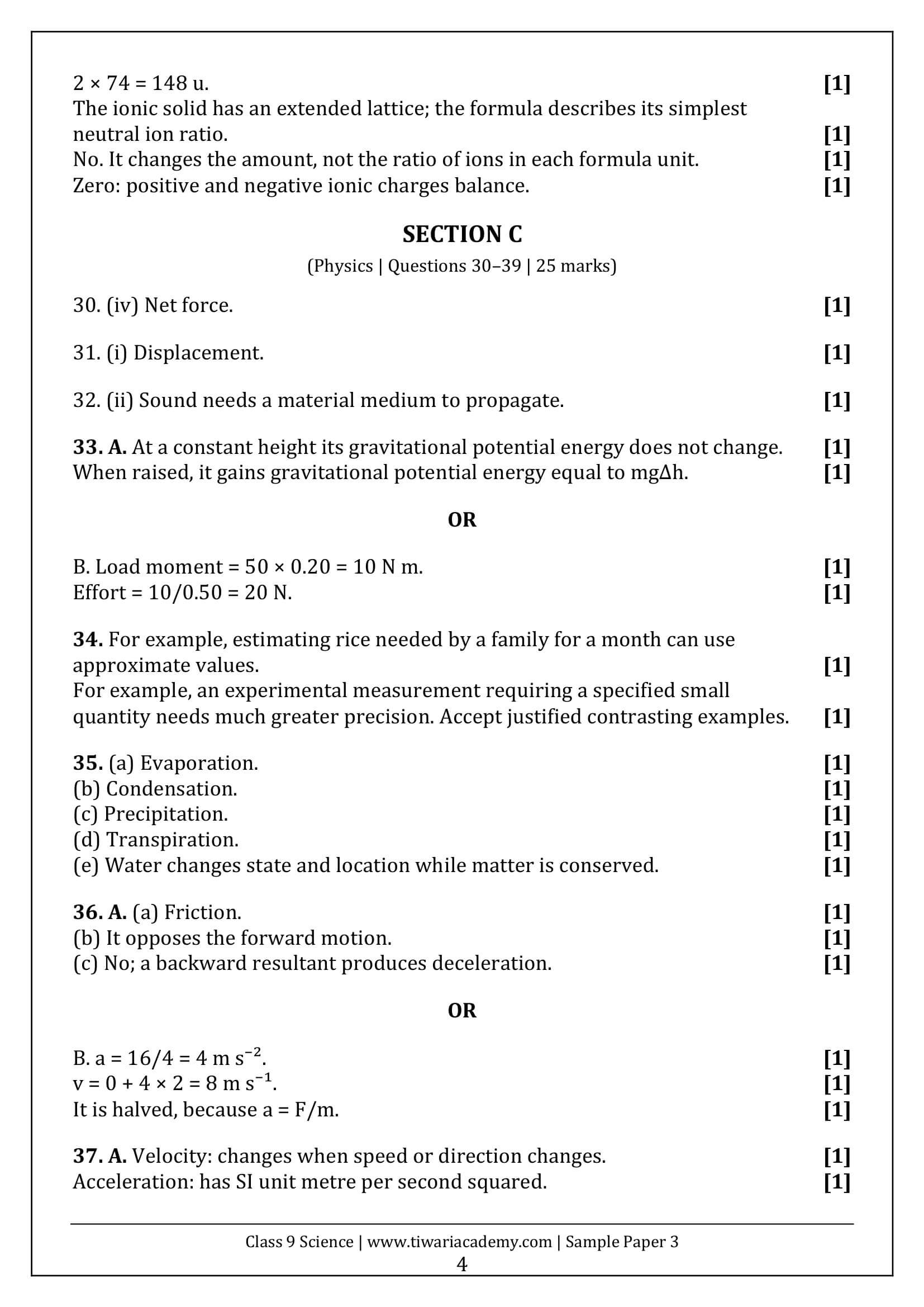 Class 9 Science Sample Paper 3 Answers Page 4